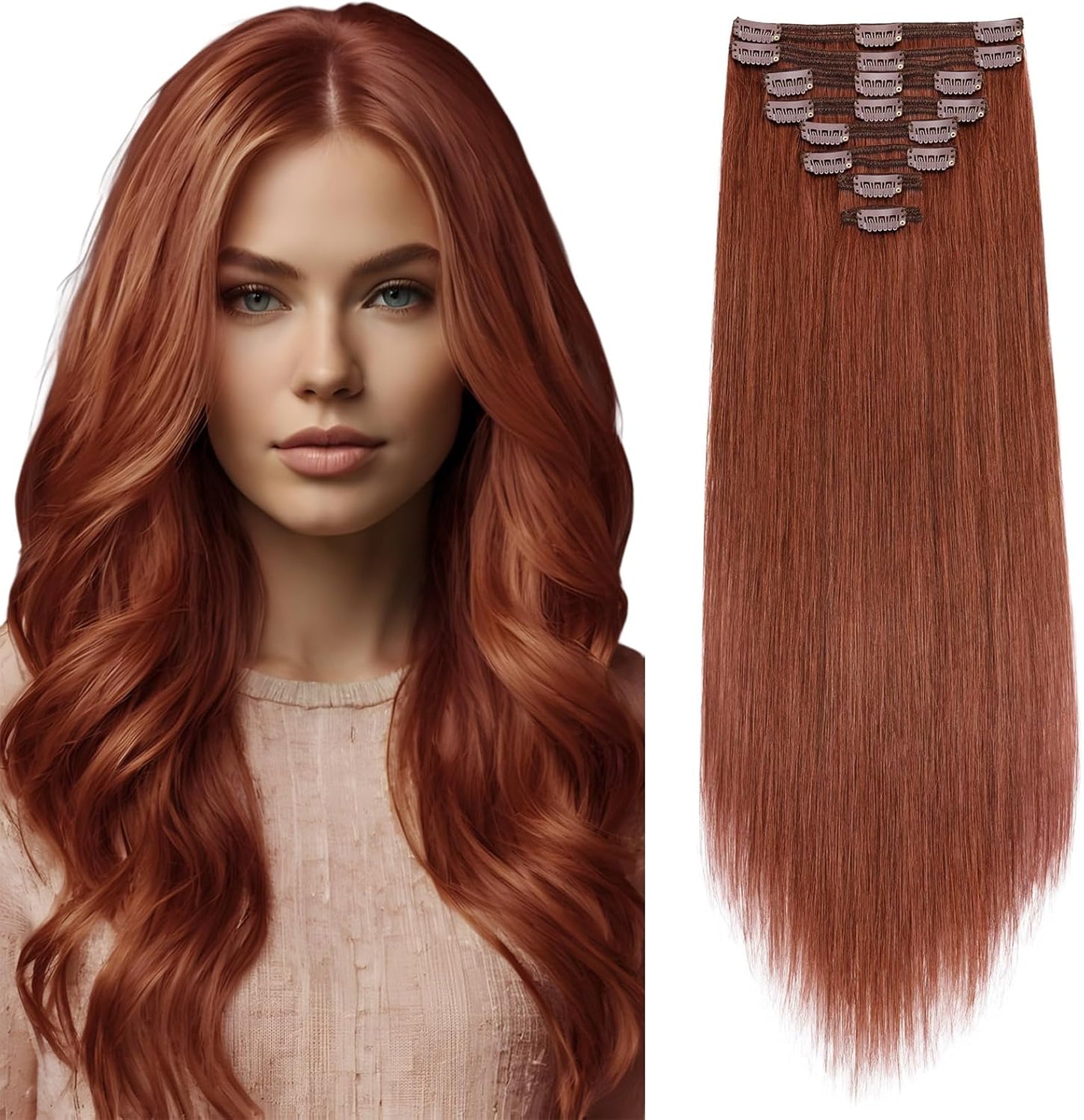 Elailite Clip in Hair Extensions Real Human Hair - 100% Remy Hair Straight 8 Pcs Thin Weft (#12/613 Golden Brown Mix Bleach Blonde, 10 Inch (50 g))