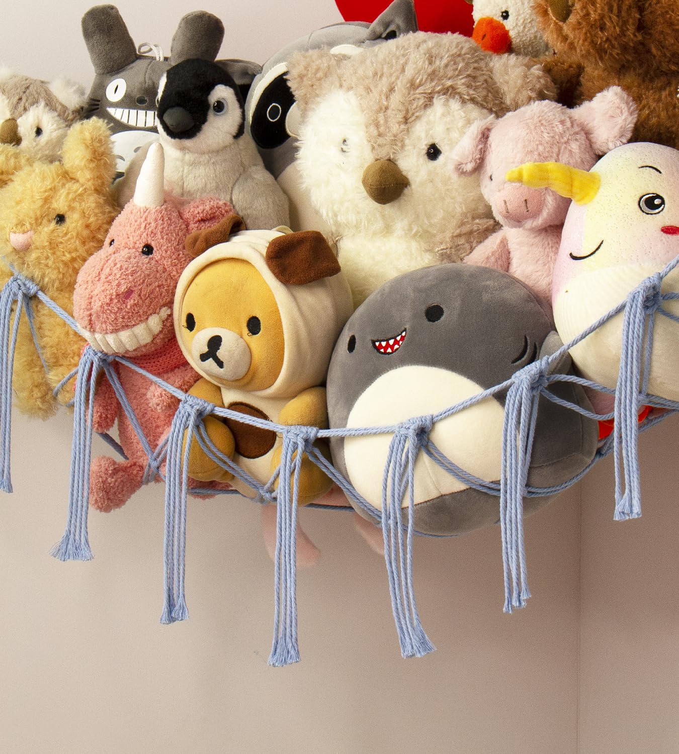 Stuffed Animal Storage Hammock - Baby Toy Hammock Net for Stuffed Animals Cute Room Decor -Large Stuff Animal Organizer Holder for Plush Plushie - Kids Nursery Beige Bedroom Home Decor