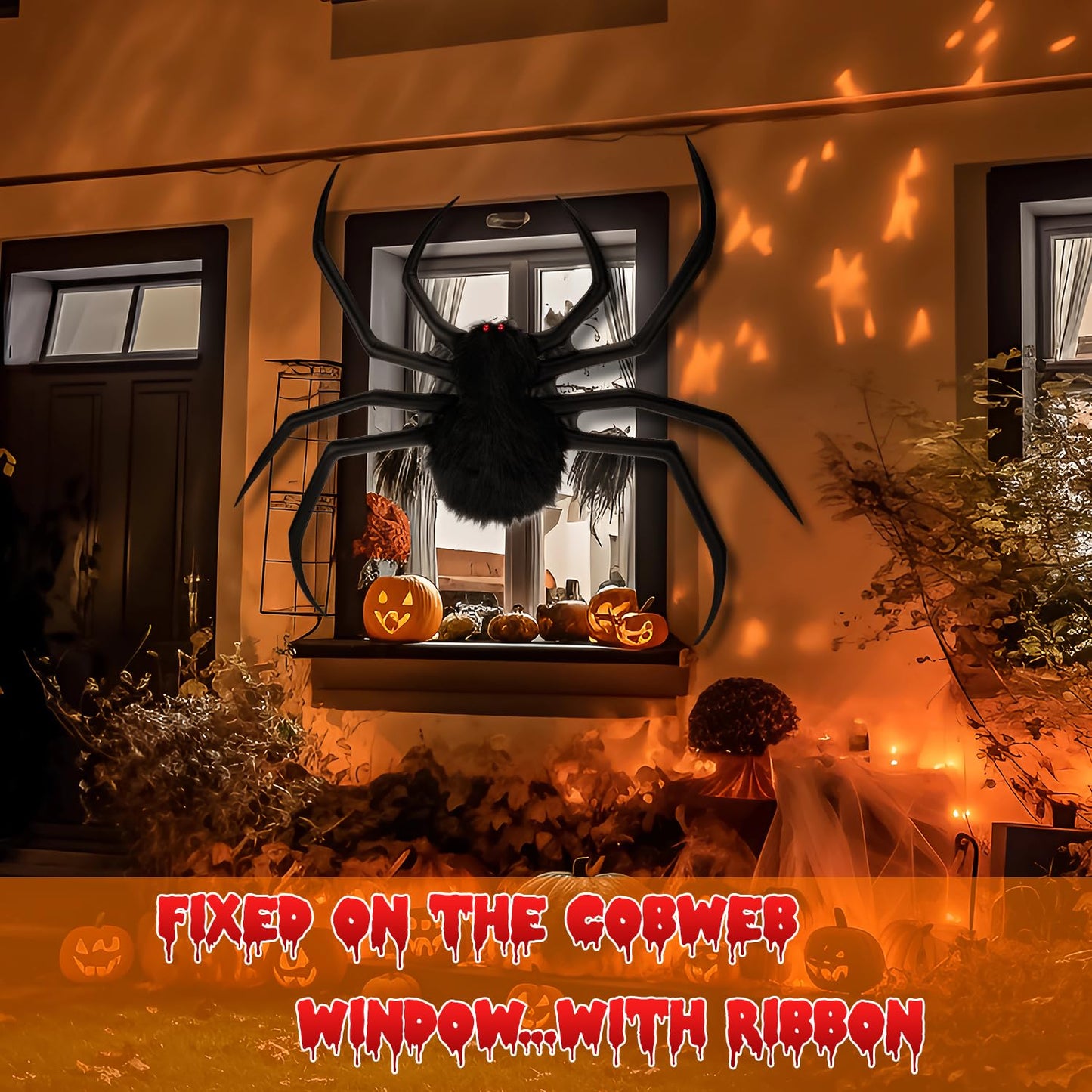 benpen Halloween Decorations Outdoor Gaint Spider:50'' Halloween Spiders Decor+10pcs Scary Hairy Fake Spiders+60g Cobweb Props for Indoor Outdoor Scary Haunted House Theme Party Yard
