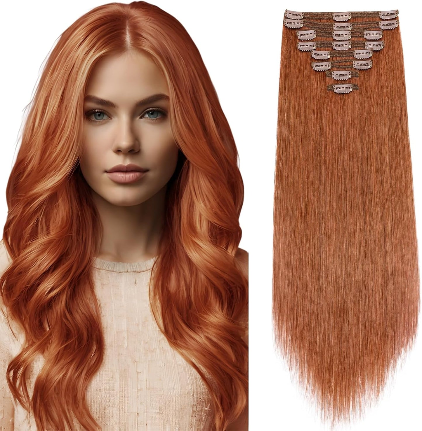 Elailite Clip in Hair Extensions Real Human Hair - 100% Remy Hair Straight 8 Pcs Thin Weft (#12/613 Golden Brown Mix Bleach Blonde, 10 Inch (50 g))