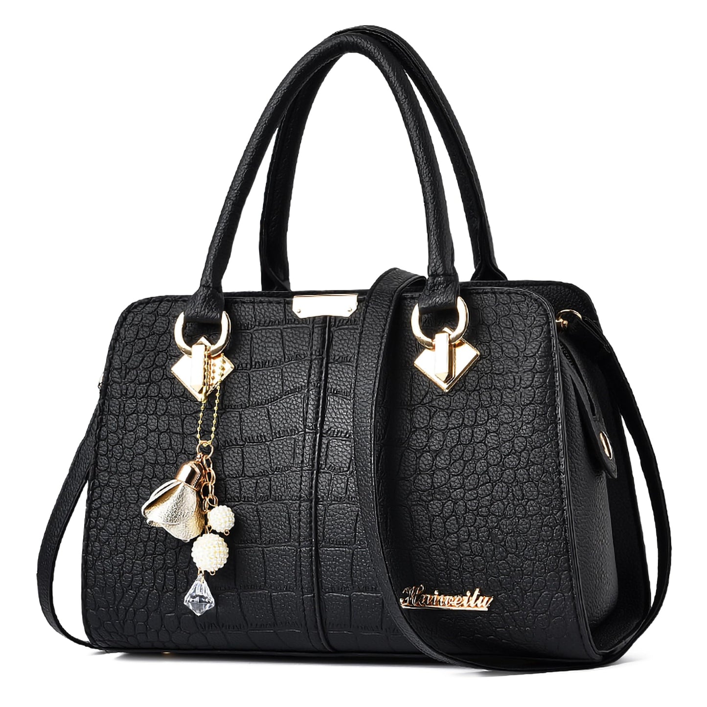 FORRICA Handbags for Women Elegant Pendant Ladies Shoulder Bags Top Handle Crossbody Bag PU Leather for Shopping Work Dating Black B