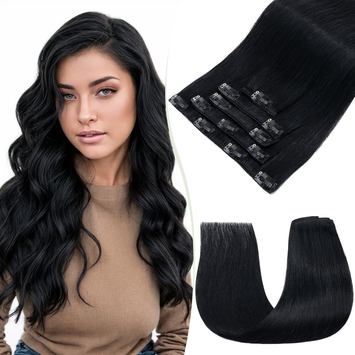 TESS Clip in Hair Extensions Real Human Hair Highlighted Remy Seamless 8 Pieces Straight Short for Women/Girls (#12P613 Golden Brown & Bleach Blonde, 10 Inch 50g)