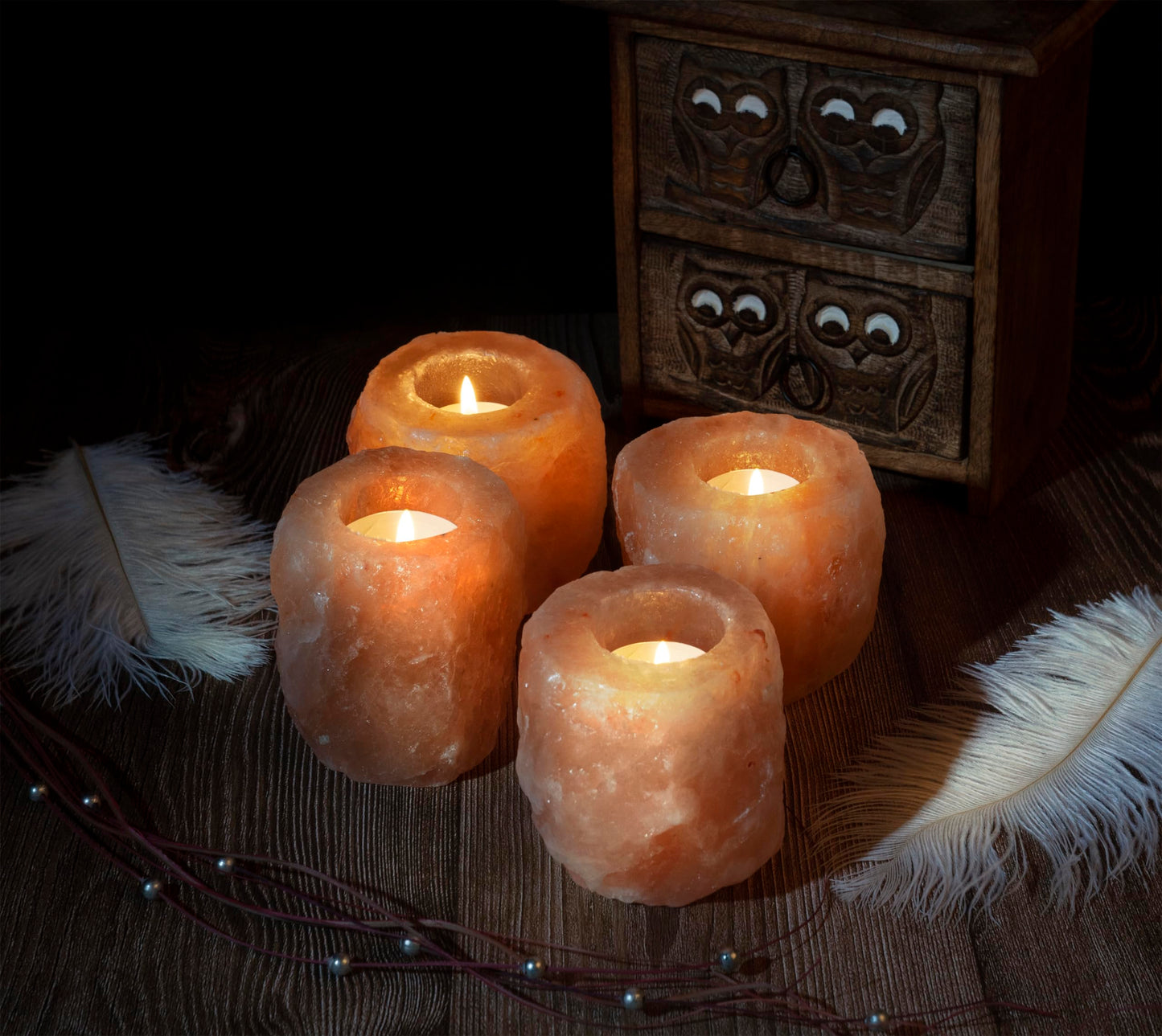 Amazing Health Wellness Natural Himalayan Salt Tealight Holders Chunky (2)