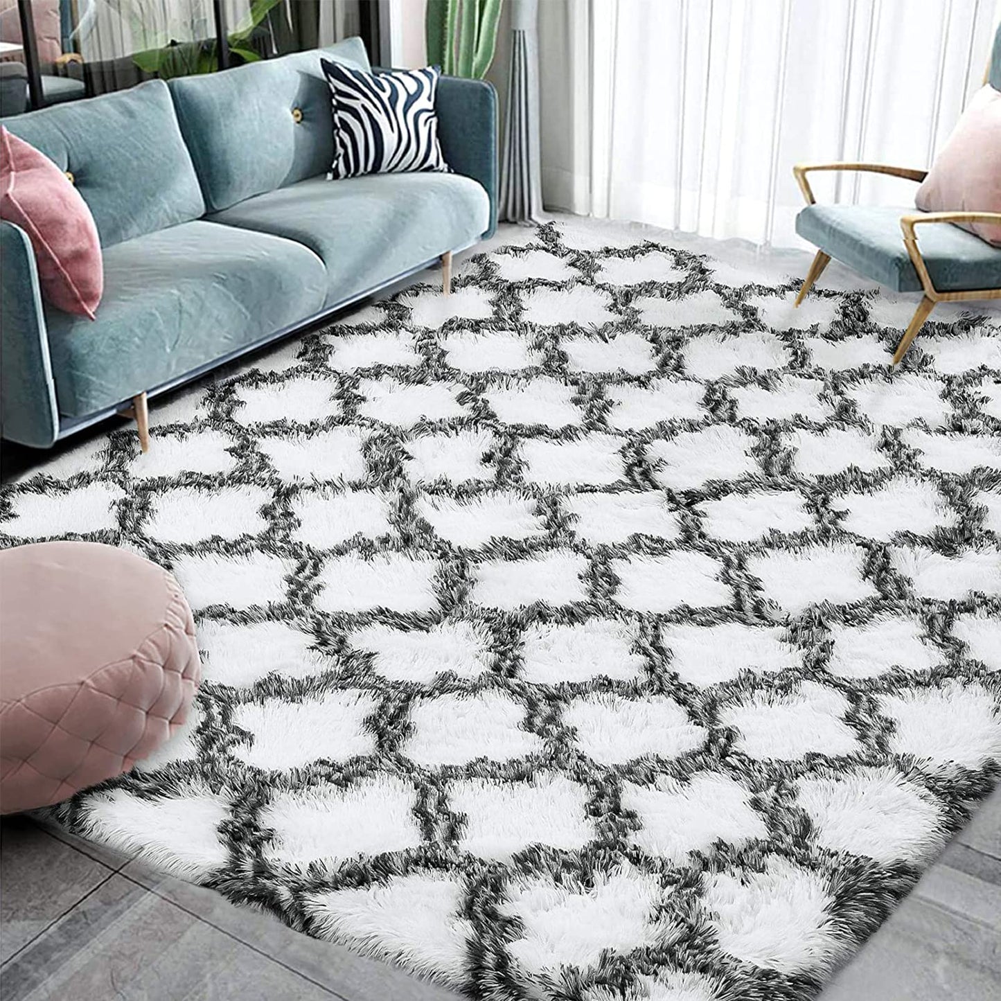 GJWLaie Rugs Living Room Grey Area Rugs for Bedroom Anti Silp Soft Shaggy Tie-Dye Plush Fluffy Living Room Rug Indoor Home Kidsroom Decor Carpet(Grey 120 * 160cm)