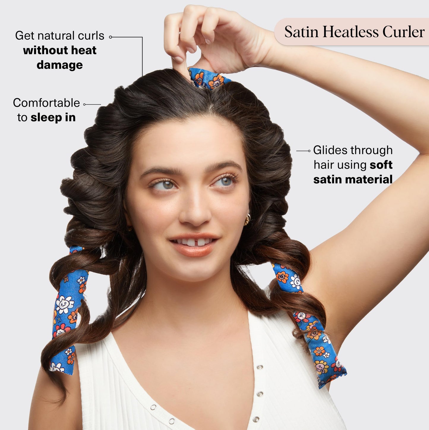 Kitsch Heatless Curling Set - Satin Heatless Curler, Hair Curler No Heat, Heatless Curler for long and short hair, Overnight Curls with 2 Satin Scrunchies and Blowout Rod - Sunset Tie Dye