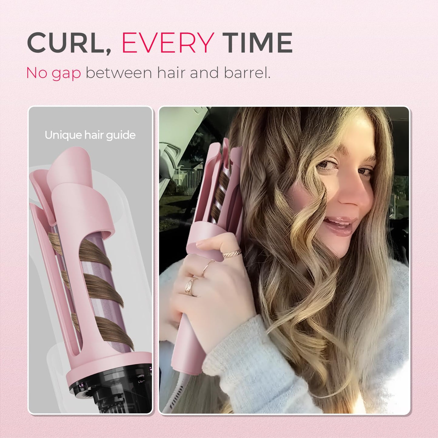 TYMO CURLPRO Automatic Rotating Curling Iron - Beach Waves Curling Wand, Portable Hair Curler, 500 Million Ionic, Dual Voltage & Lightweight for Travel, Ceramic Coating, Metallic Gray 1.25 inch