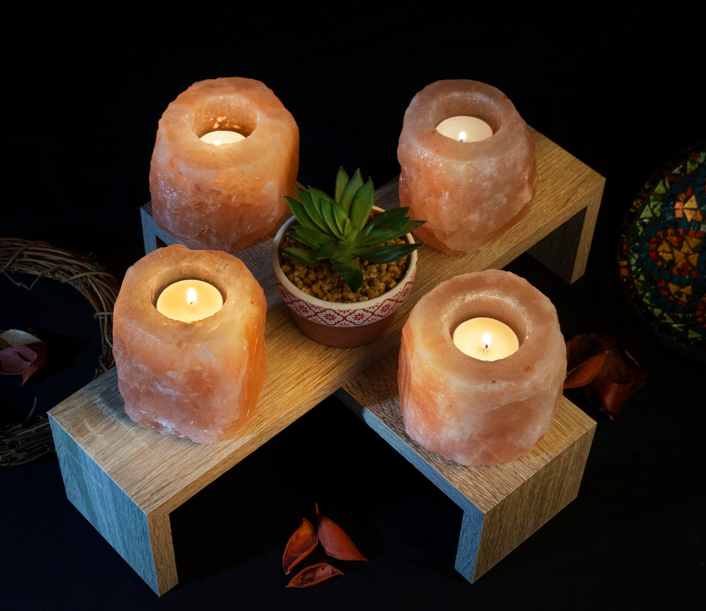Amazing Health Wellness Natural Himalayan Salt Tealight Holders Chunky (2)