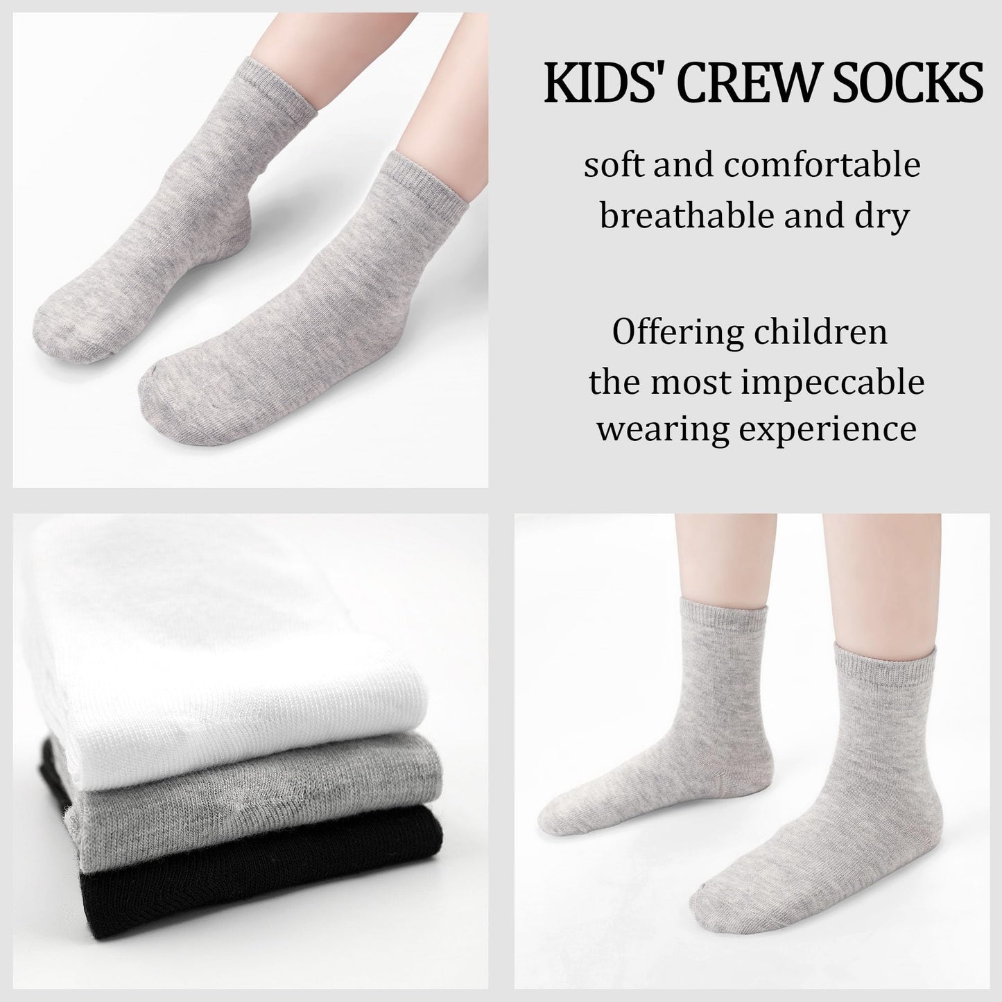 ZERULETS 24 Pairs Boys Girls Socks Kids Toddler School Black White Gray Boy Sport Sock for 1-13 Years Children