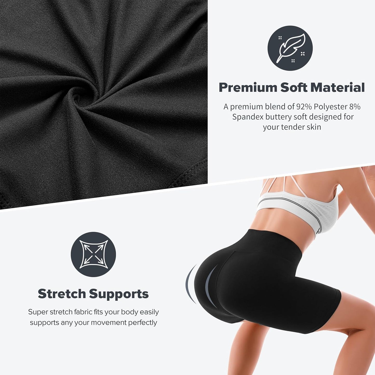 SINOPHANT High Waisted Cycling Shorts Women - Tummy Control Buttery Soft Biker Yoga Running Gym Black Workout Athletic Shorts