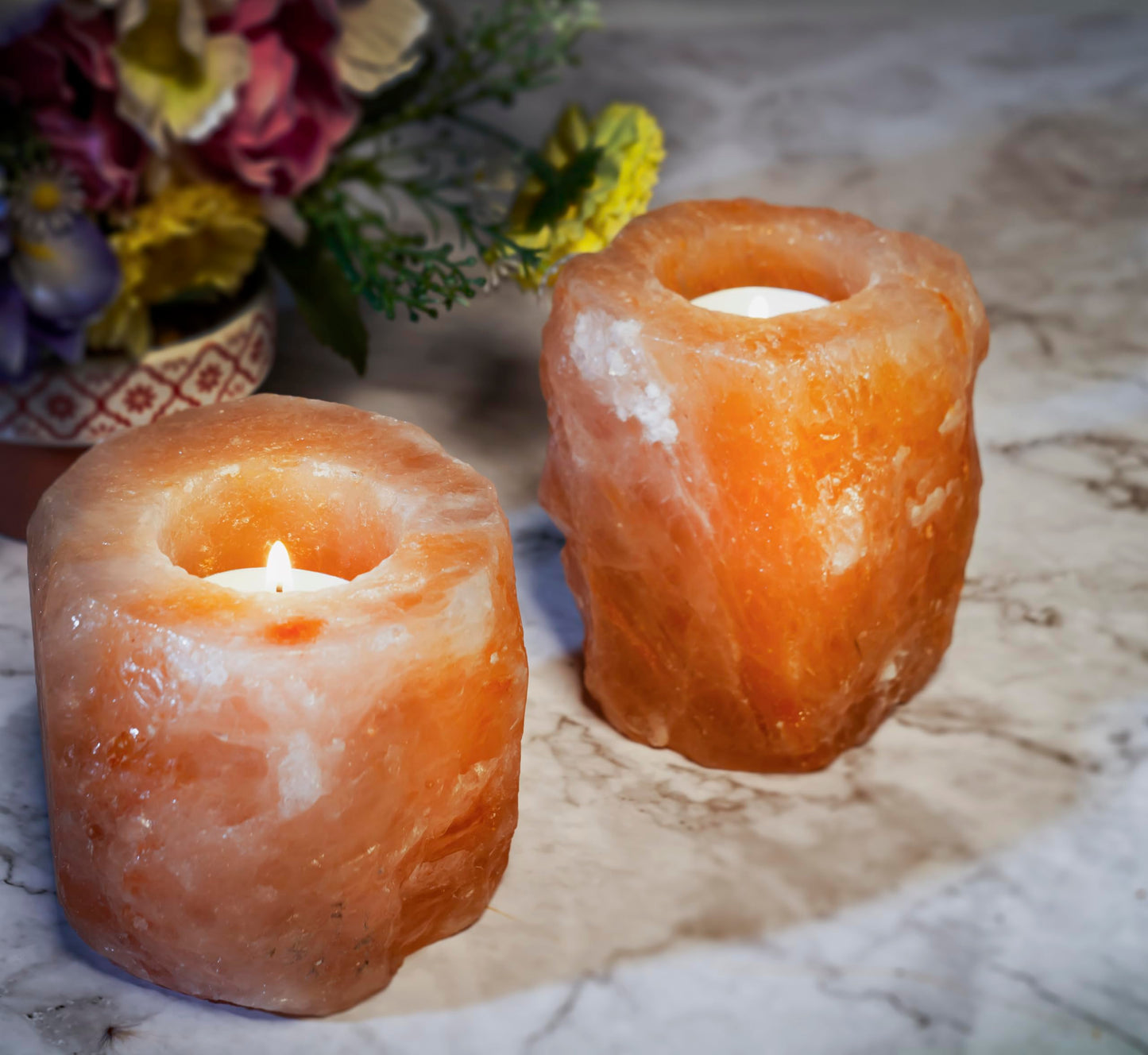 Amazing Health Wellness Natural Himalayan Salt Tealight Holders Chunky (2)