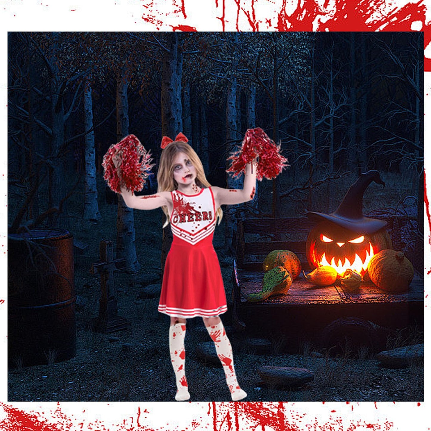 9PCS 130 yards/140 yards Cheerleader Outfit, Zombie Costume Cheerleader, Zombie Fancy Dress Outfit for Girls Girls' Cheerleader Uniform Outfits Womens Costume Cheerleader Costume Dress Outfit Kids