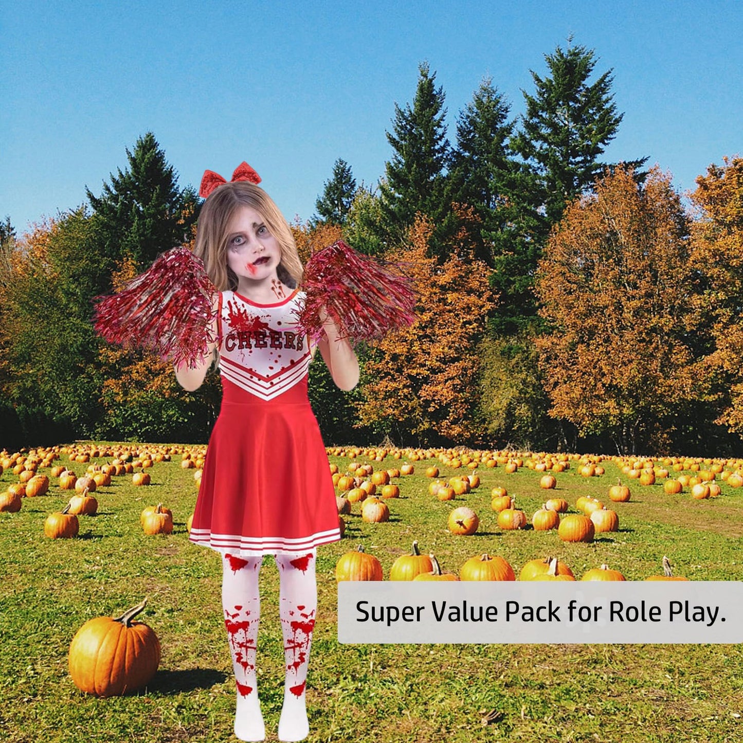 9PCS 130 yards/140 yards Cheerleader Outfit, Zombie Costume Cheerleader, Zombie Fancy Dress Outfit for Girls Girls' Cheerleader Uniform Outfits Womens Costume Cheerleader Costume Dress Outfit Kids