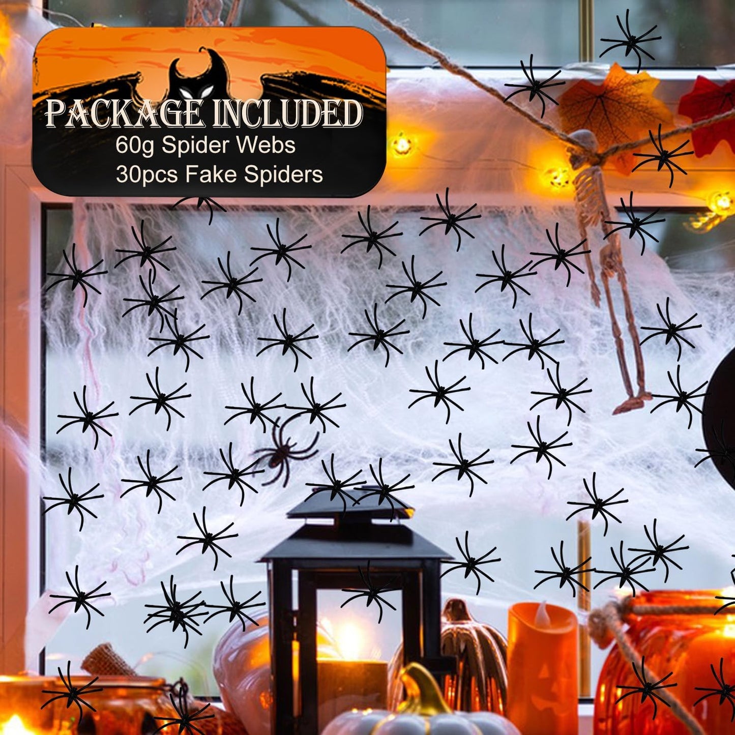 60g Halloween Spider Web Decorations with 30pcs Fake Spiders, Stretchable Cobwebs for Halloween Decorations