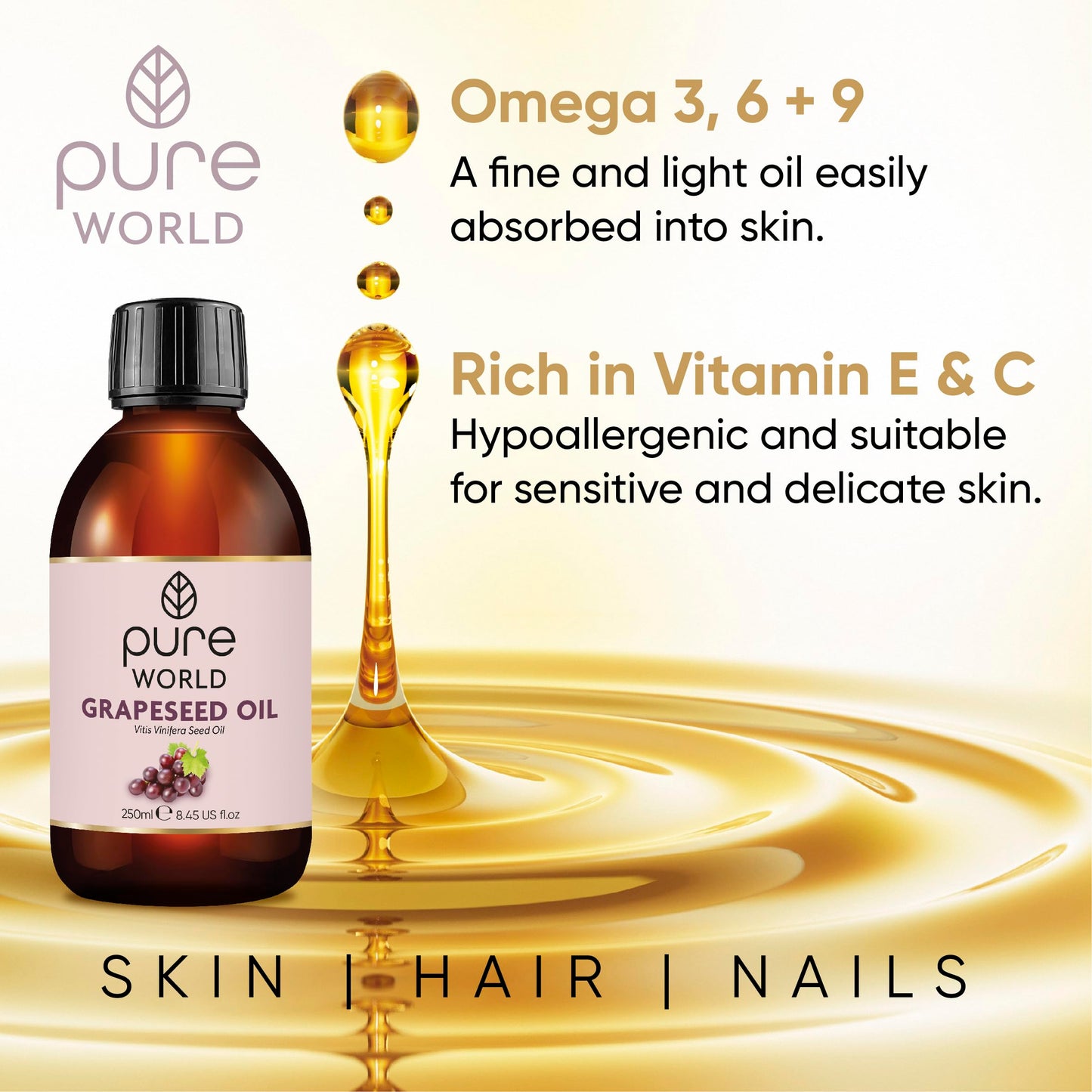 Pure World Natural Castor Oil 250ML Cold & Freshly Pressed 100% Pure and Undiluted Hexane Free Nourish Your Skin and Hair Eyebrows, Nails, Beard, Hair, Eyelash Growth Food Grade