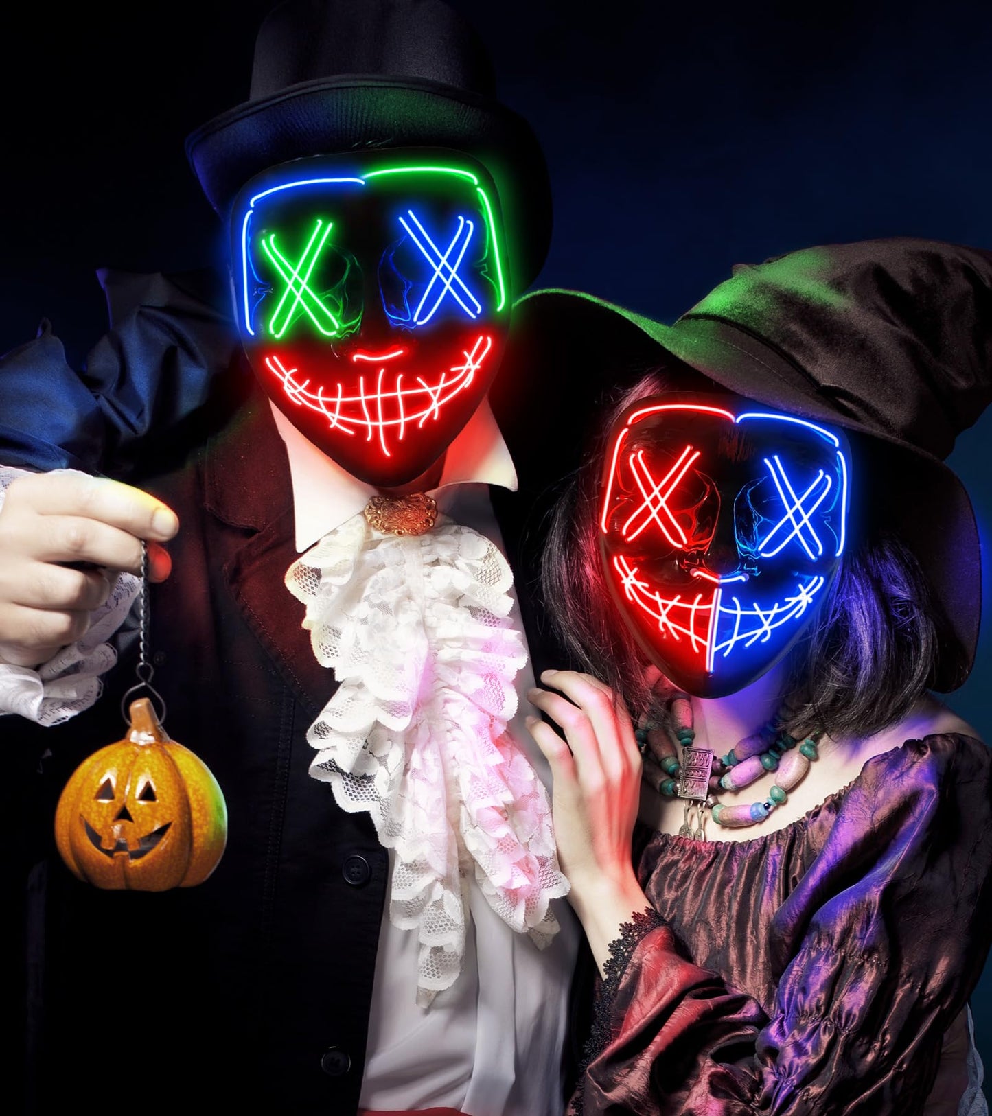 AnanBros Scary LED Halloween Mask, Light up Mask Cosplay, LED Rave Face Mask Costume 3 Lighting Modes, Halloween Face Masks for Men Women Kids
