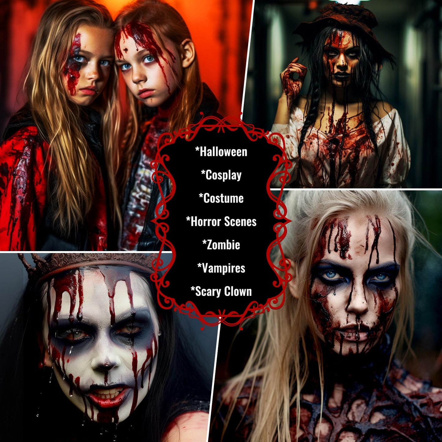 UCANBE Halloween Dripping Fake Blood Realistic Blood Drops Body Paint Washable Fake Blood Makeup Kit For Zombie Vampire Clown Monster Clothes Costume Cosplay SFX Special Effects Makeup 30ML(Dark)
