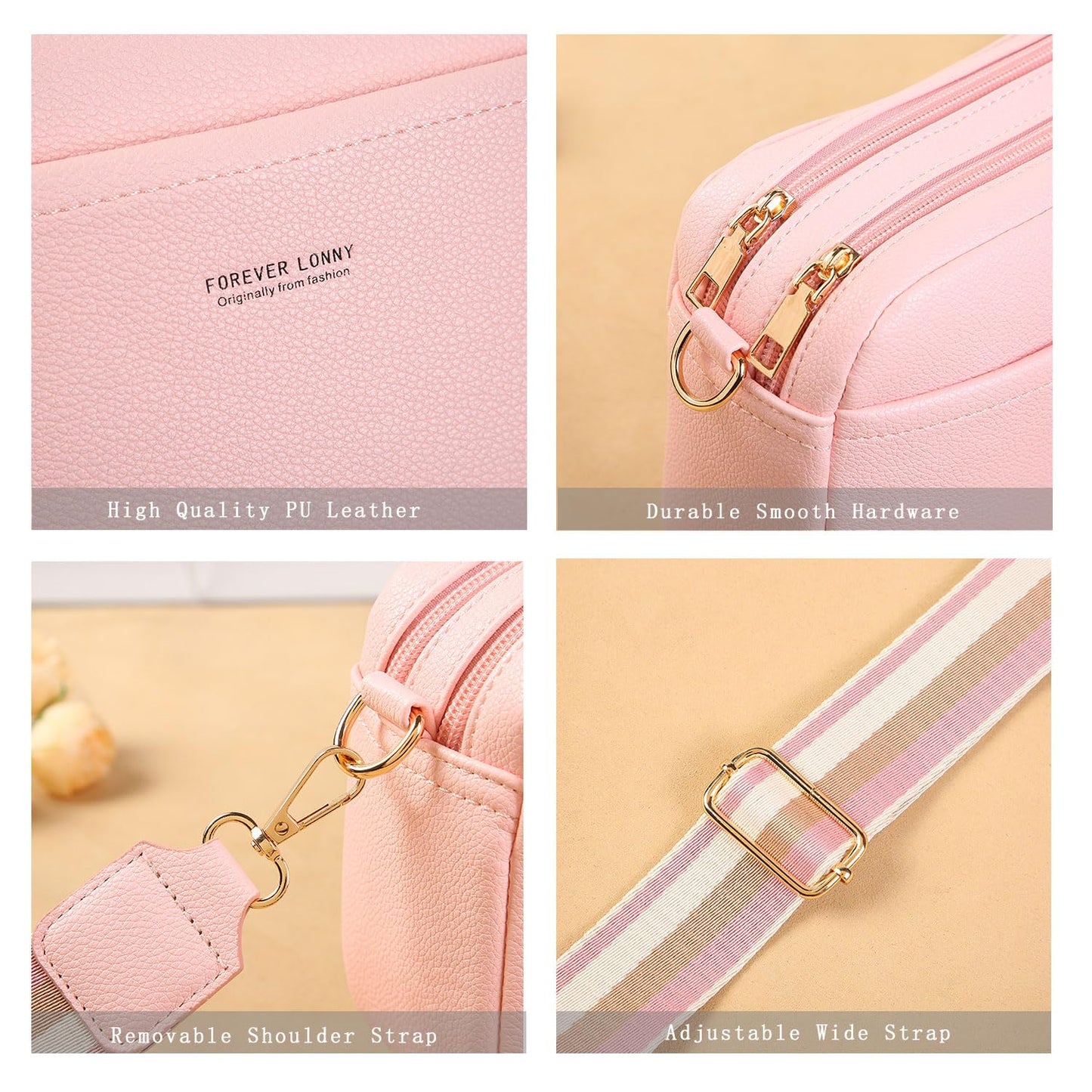 AIFILLE Women's Shoulder Bag, PU Leather Crossbody Bag for Women, Small Phone Bag for Girls with Wide Detachable Shoulder Strap and 2 Zip Compartments