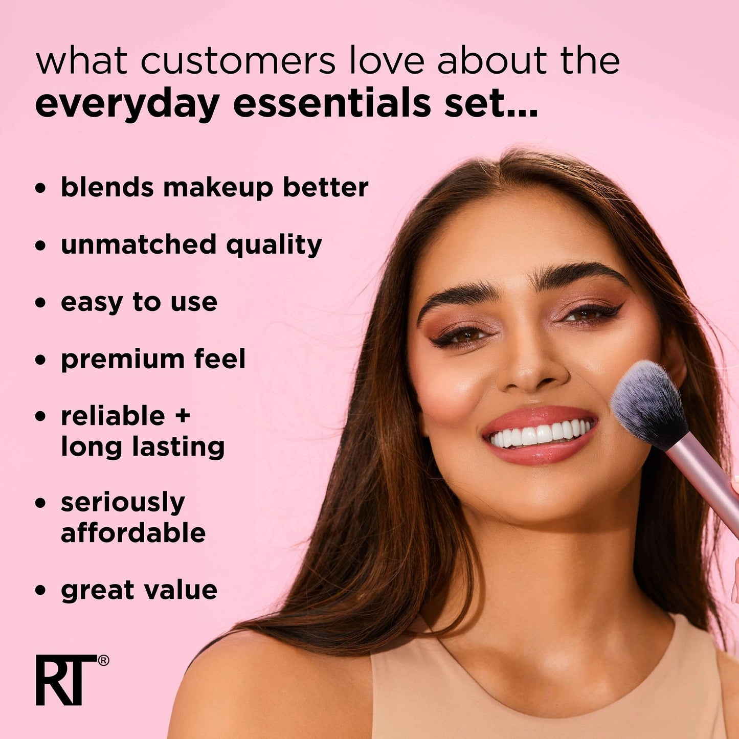 REAL TECHNIQUES,5 Count (Pack of 1) Everyday Essentials Makeup Brush Complete Face Set (Miracle Complexion Sponge, Expert Face, Blush, Setting and Deluxe Crease Brushes)