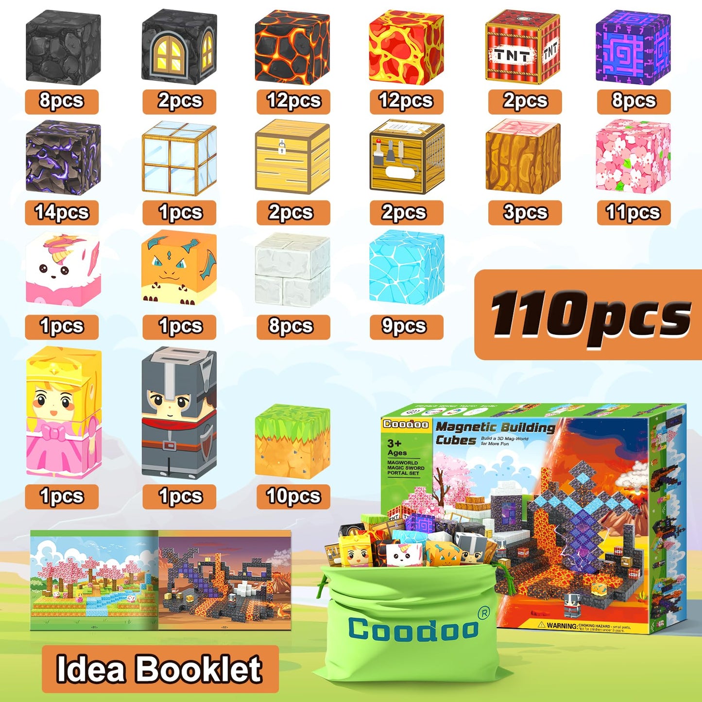 Magnetic Blocks - Build Mine Magnet World Magic Portal Set, Magnetic Tiles Building Blocks Toddler Toy STEM Sensory Outdoor Toys for 3+ Year Old Boys & Girls, Creative Kids Games Kids Toys