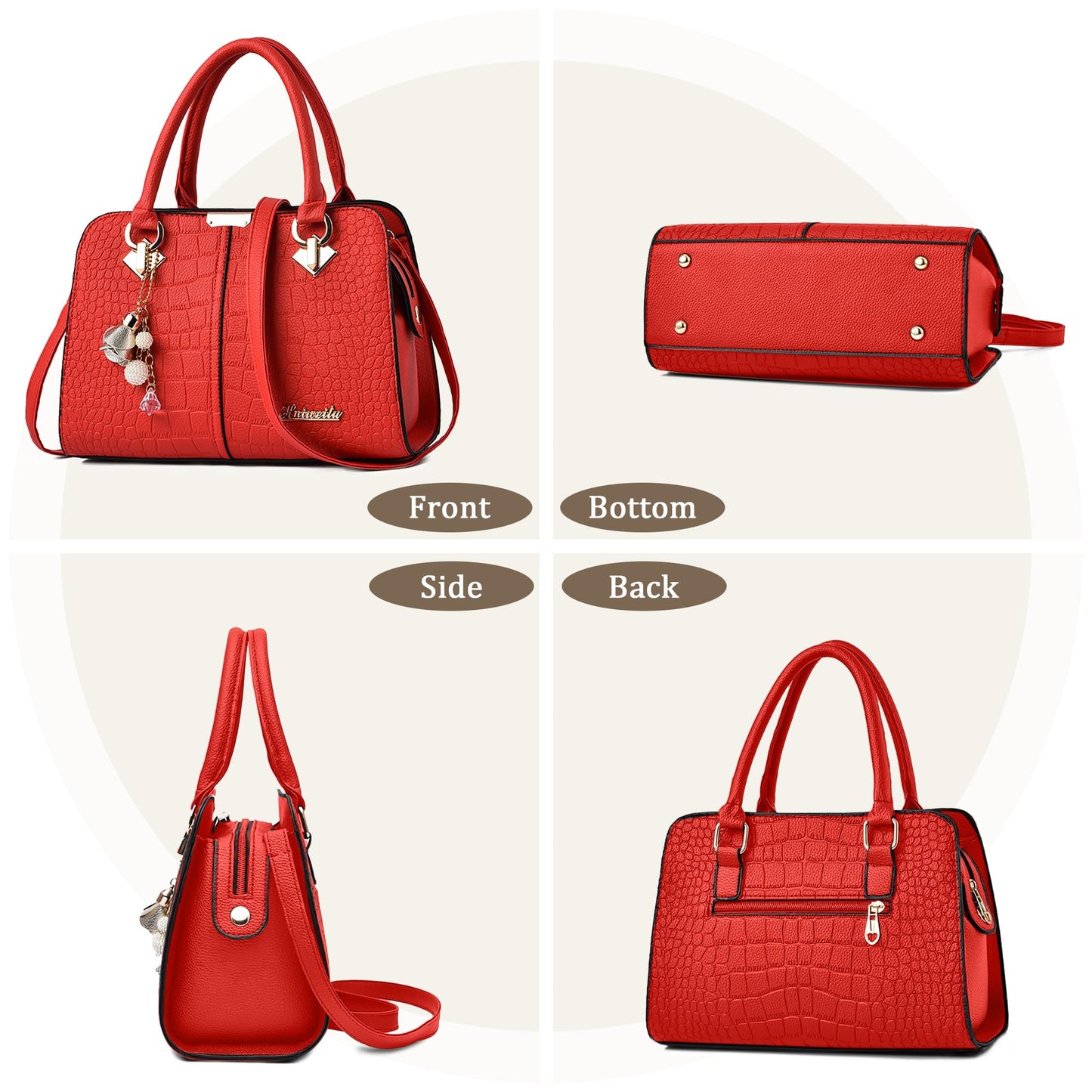 FORRICA Handbags for Women Elegant Pendant Ladies Shoulder Bags Top Handle Crossbody Bag PU Leather for Shopping Work Dating Black B