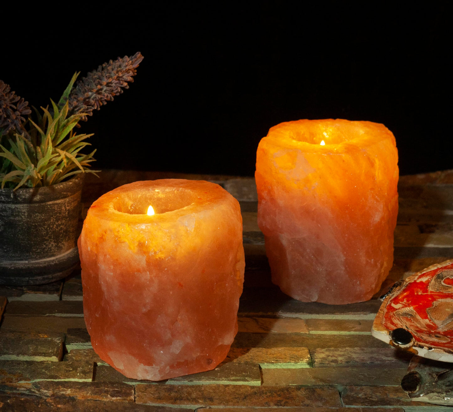 Amazing Health Wellness Natural Himalayan Salt Tealight Holders Chunky (2)