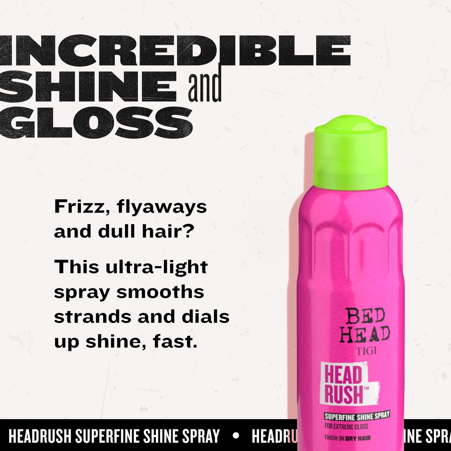 Bed Head by TIGI Headrush Shine Spray – Lightweight Shine Spray for Smooth, Glossy Hair – 200 ml
