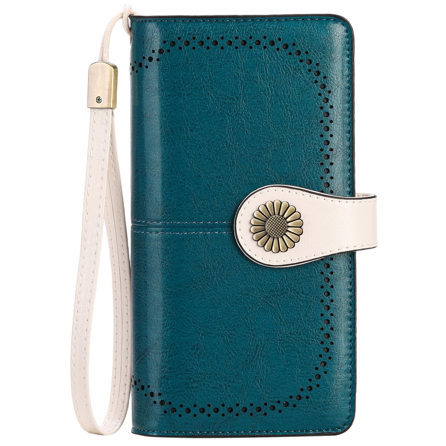 SENDEFN Genuine Leather Purses for Women, RFID Large Ladies Purse, Wallet for Women with Wrist Strap