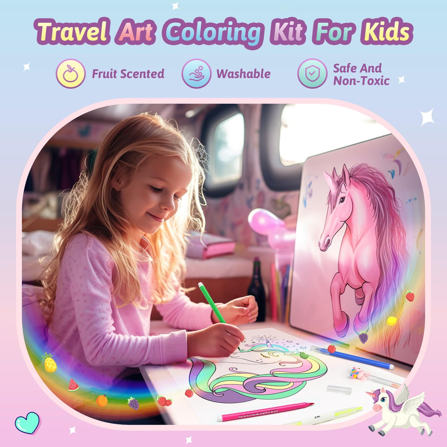 Hot Bee Unicorn Gifts for Girls 4 5 6 7, Unicorn Pencil Case Stationary Sets, Girl Toys Age 4-7, Drawing Colouring Set for Kids, Art and Crafts for Kids 4-6, Birthday Presents for Girls