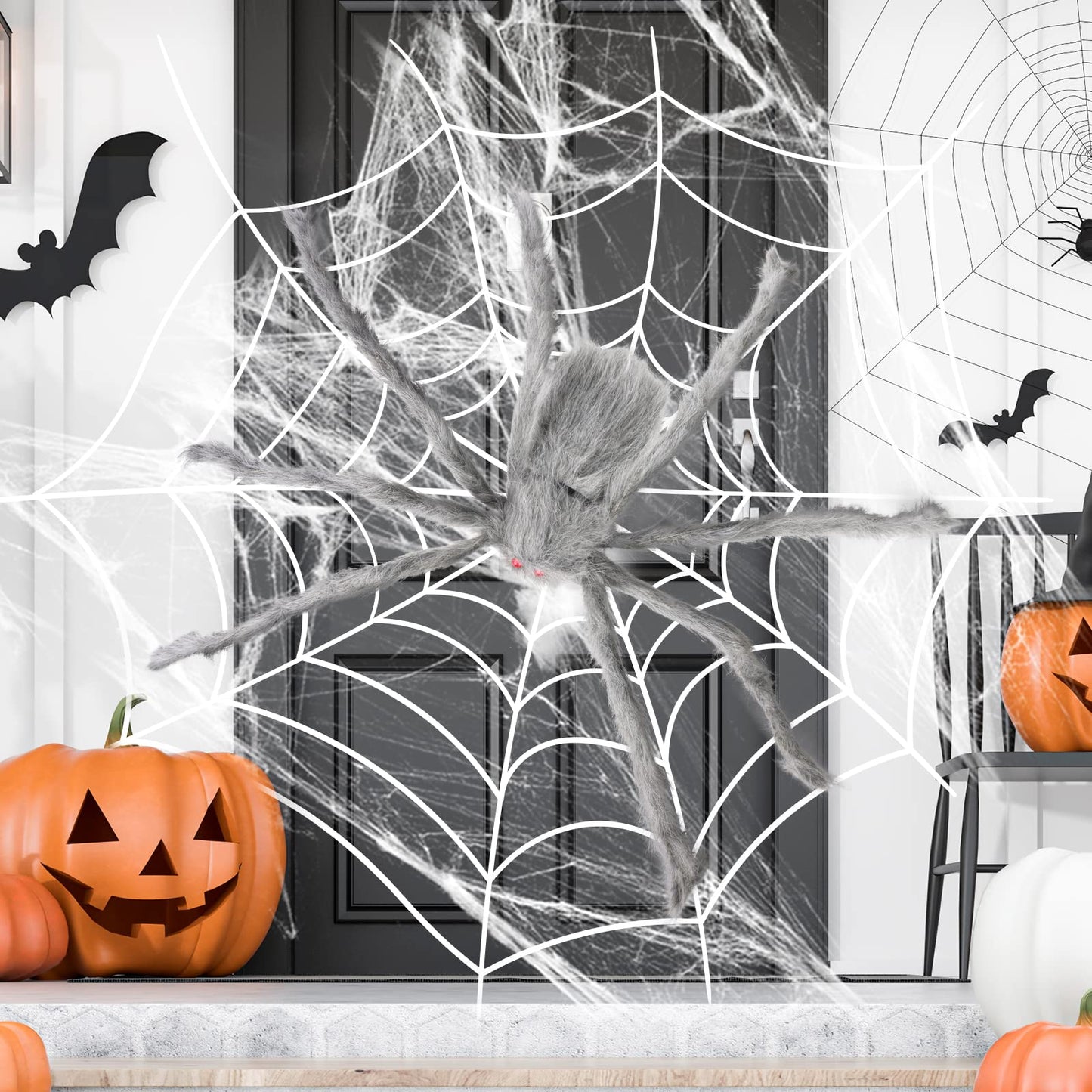 benpen Halloween Decorations Outdoor Gaint Spider:50'' Halloween Spiders Decor+10pcs Scary Hairy Fake Spiders+60g Cobweb Props for Indoor Outdoor Scary Haunted House Theme Party Yard