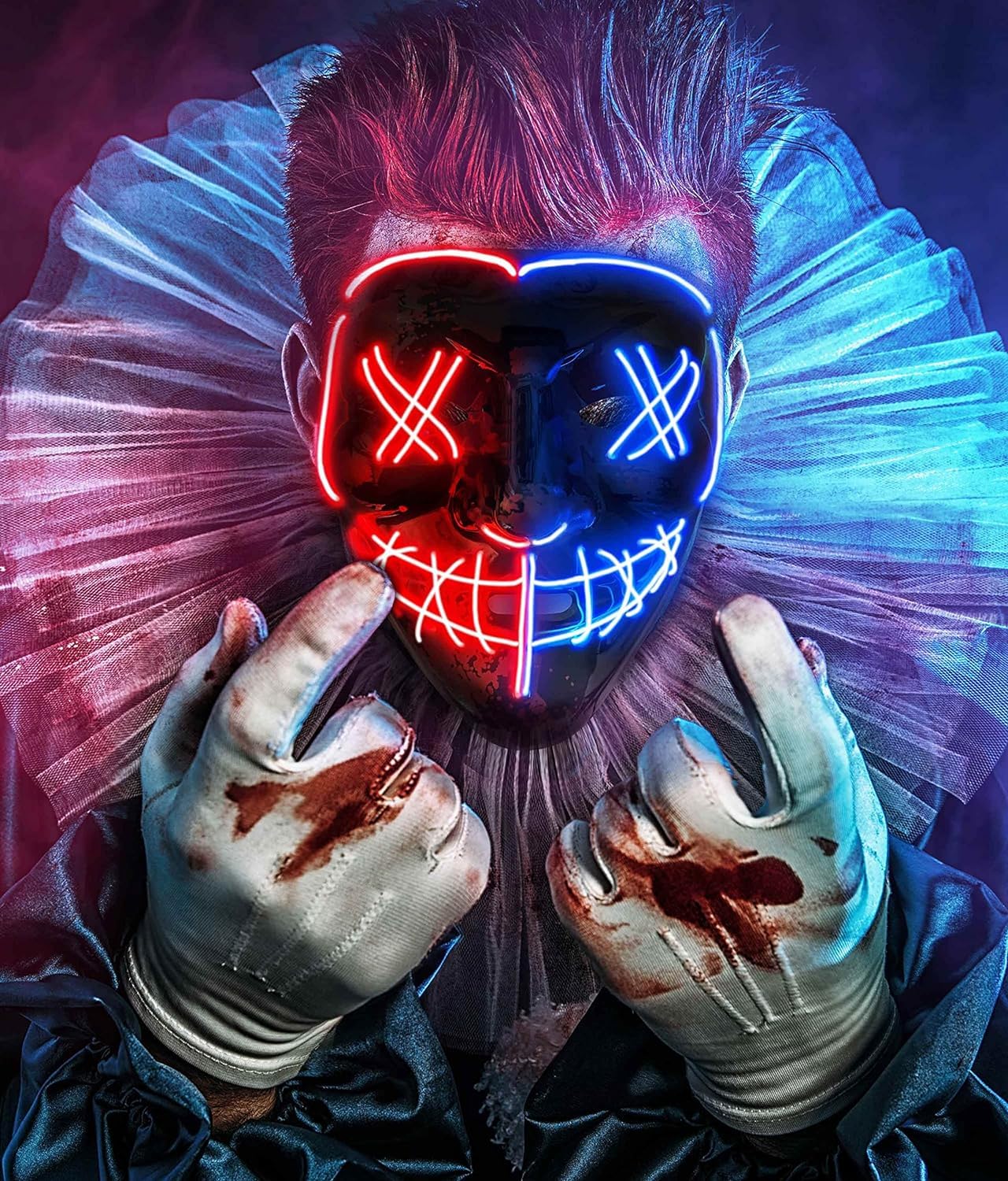 AnanBros Scary LED Halloween Mask, Light up Mask Cosplay, LED Rave Face Mask Costume 3 Lighting Modes, Halloween Face Masks for Men Women Kids