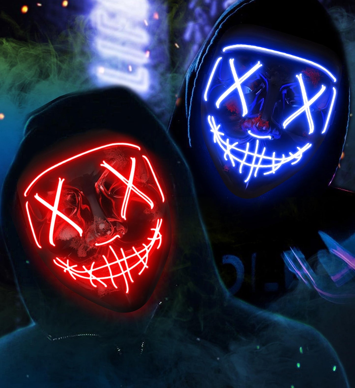 AnanBros Scary LED Halloween Mask, Light up Mask Cosplay, LED Rave Face Mask Costume 3 Lighting Modes, Halloween Face Masks for Men Women Kids