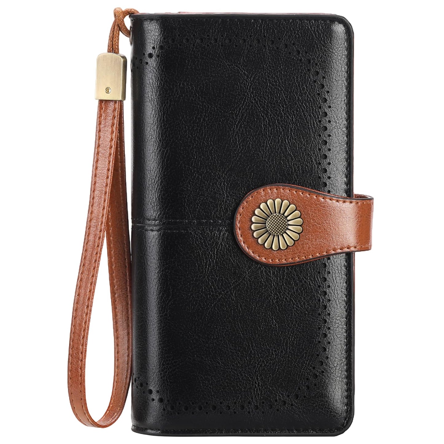 SENDEFN Genuine Leather Purses for Women, RFID Large Ladies Purse, Wallet for Women with Wrist Strap