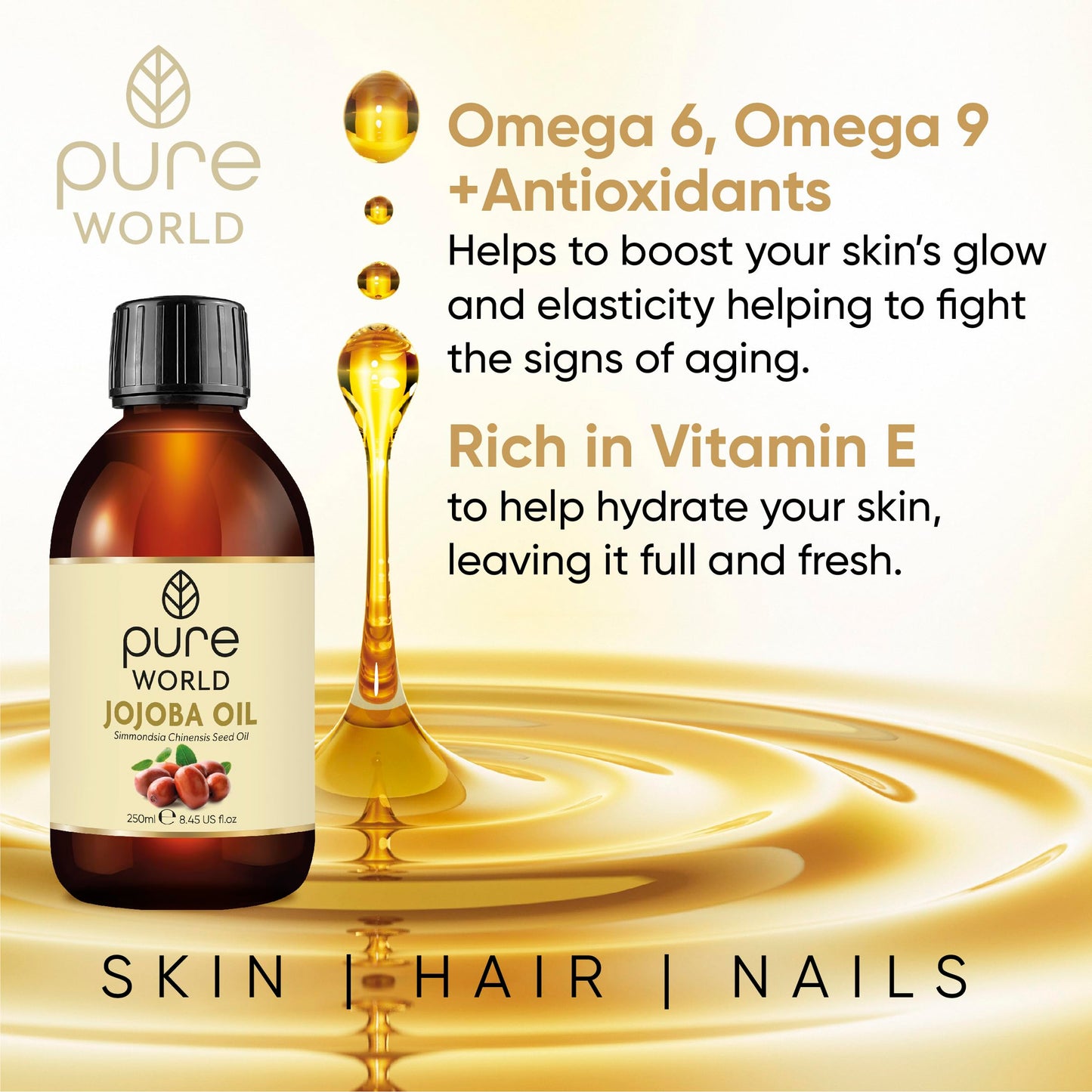 Pure World Natural Castor Oil 250ML Cold & Freshly Pressed 100% Pure and Undiluted Hexane Free Nourish Your Skin and Hair Eyebrows, Nails, Beard, Hair, Eyelash Growth Food Grade