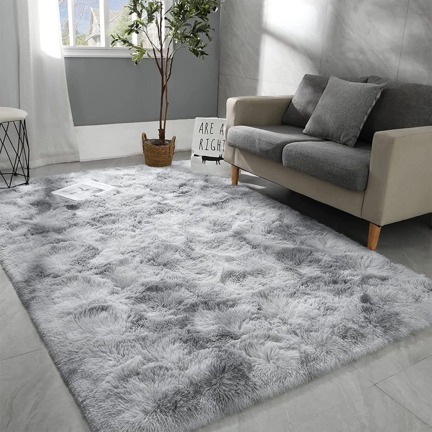 GJWLaie Rugs Living Room Grey Area Rugs for Bedroom Anti Silp Soft Shaggy Tie-Dye Plush Fluffy Living Room Rug Indoor Home Kidsroom Decor Carpet(Grey 120 * 160cm)