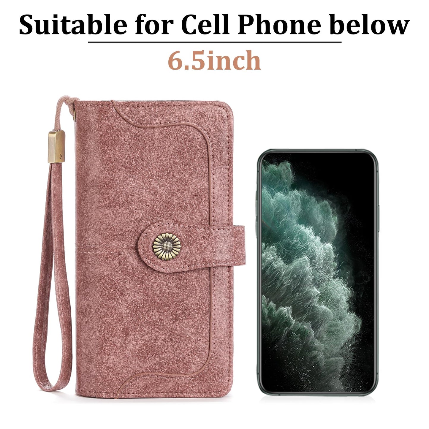 SENDEFN Genuine Leather Purses for Women, RFID Large Ladies Purse, Wallet for Women with Wrist Strap
