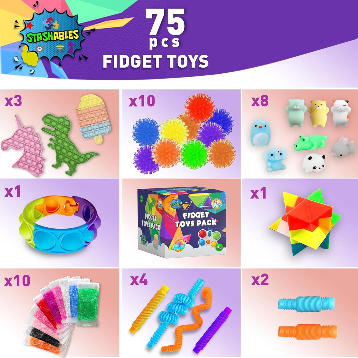 75 pcs Fidget Toys Kids Pack - Pinata Fillers, Party Favours, Classroom Prizes, Stress Relief, Treasure Chest Goodie Bag Rewards with Pop its for ADHD, Autism Bulk Fidgets Box Gifts for Boys and Girls