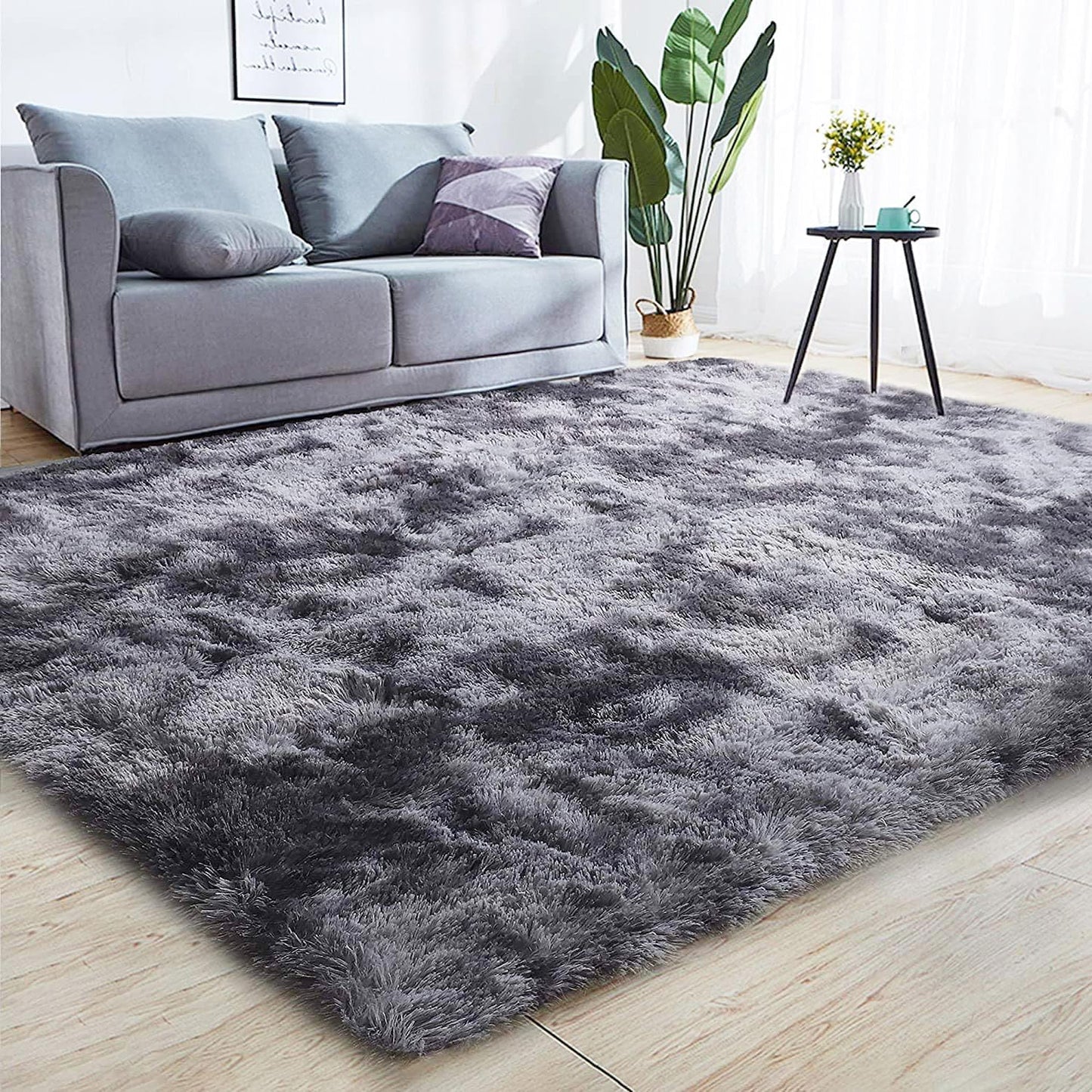 GJWLaie Rugs Living Room Grey Area Rugs for Bedroom Anti Silp Soft Shaggy Tie-Dye Plush Fluffy Living Room Rug Indoor Home Kidsroom Decor Carpet(Grey 120 * 160cm)