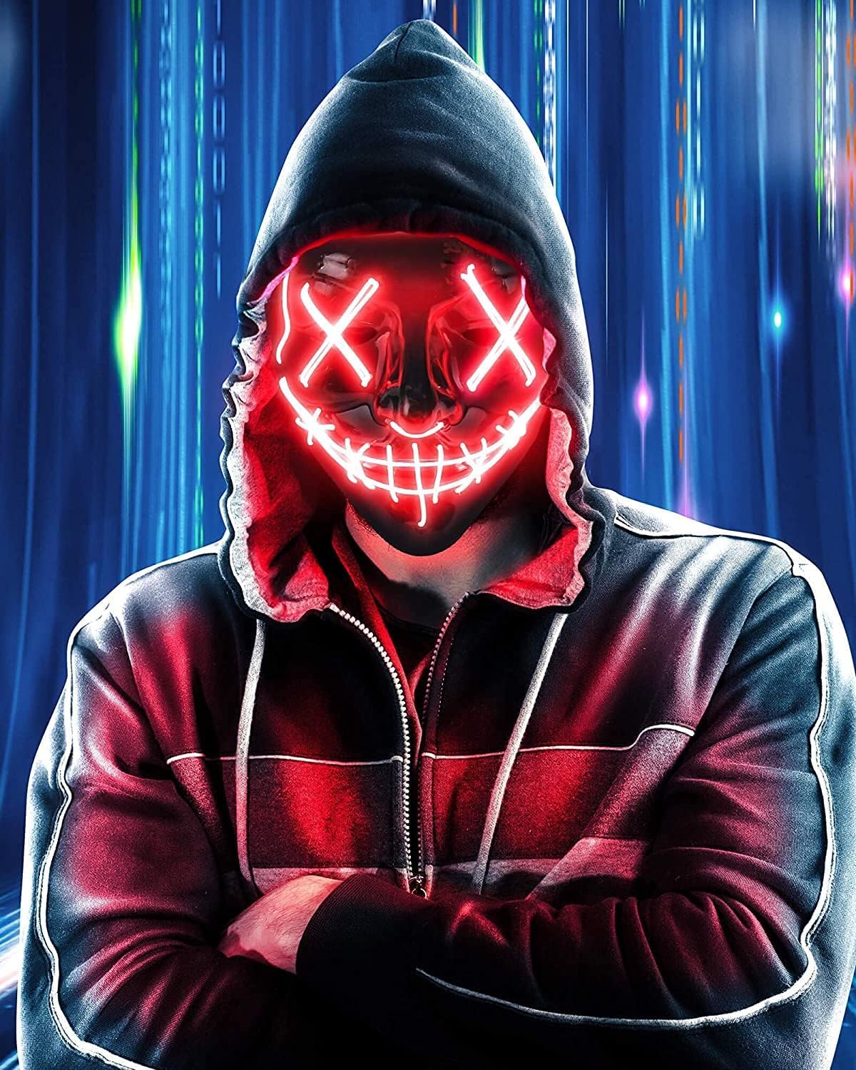 AnanBros Scary LED Halloween Mask, Light up Mask Cosplay, LED Rave Face Mask Costume 3 Lighting Modes, Halloween Face Masks for Men Women Kids