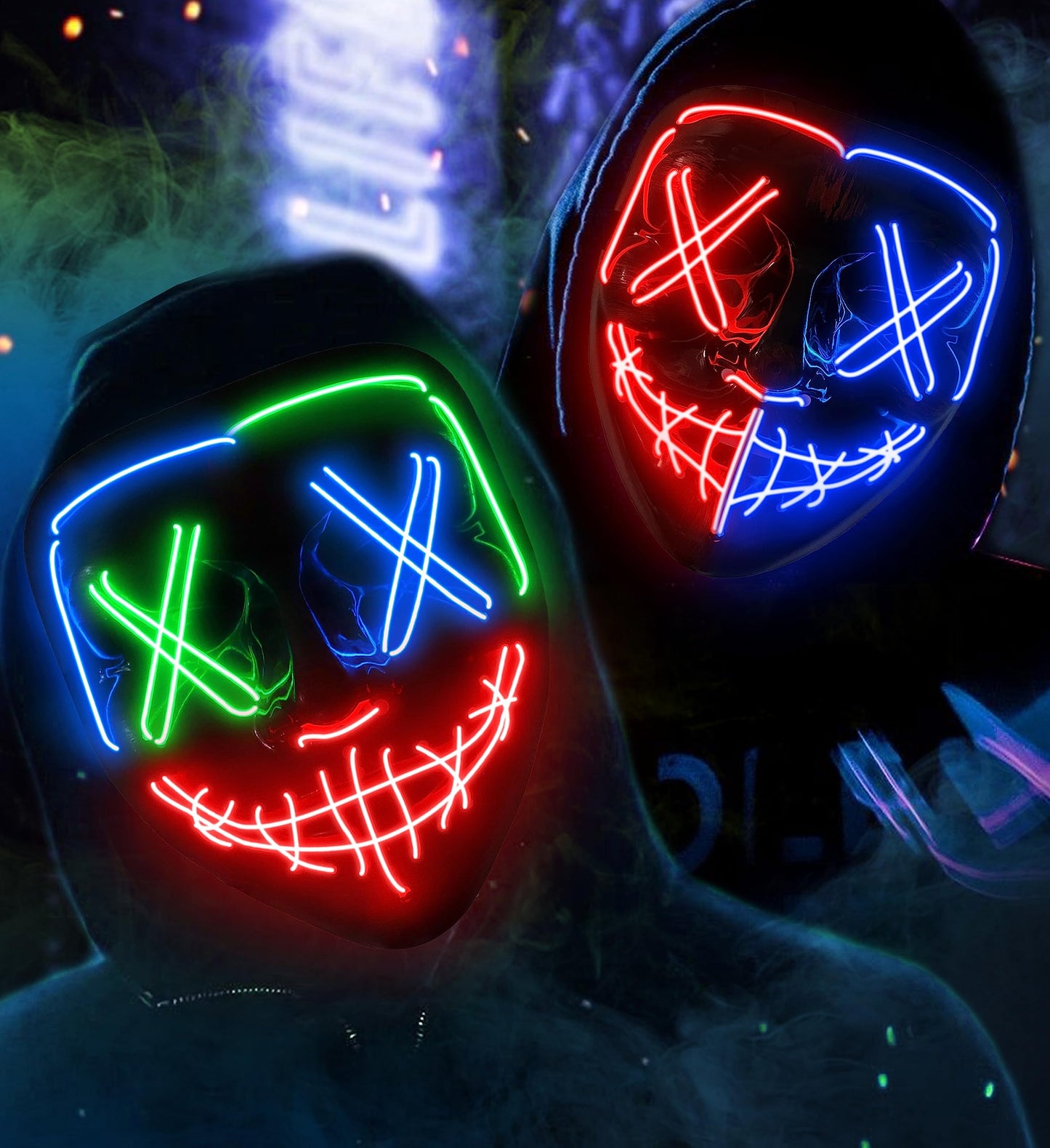 AnanBros Scary LED Halloween Mask, Light up Mask Cosplay, LED Rave Face Mask Costume 3 Lighting Modes, Halloween Face Masks for Men Women Kids