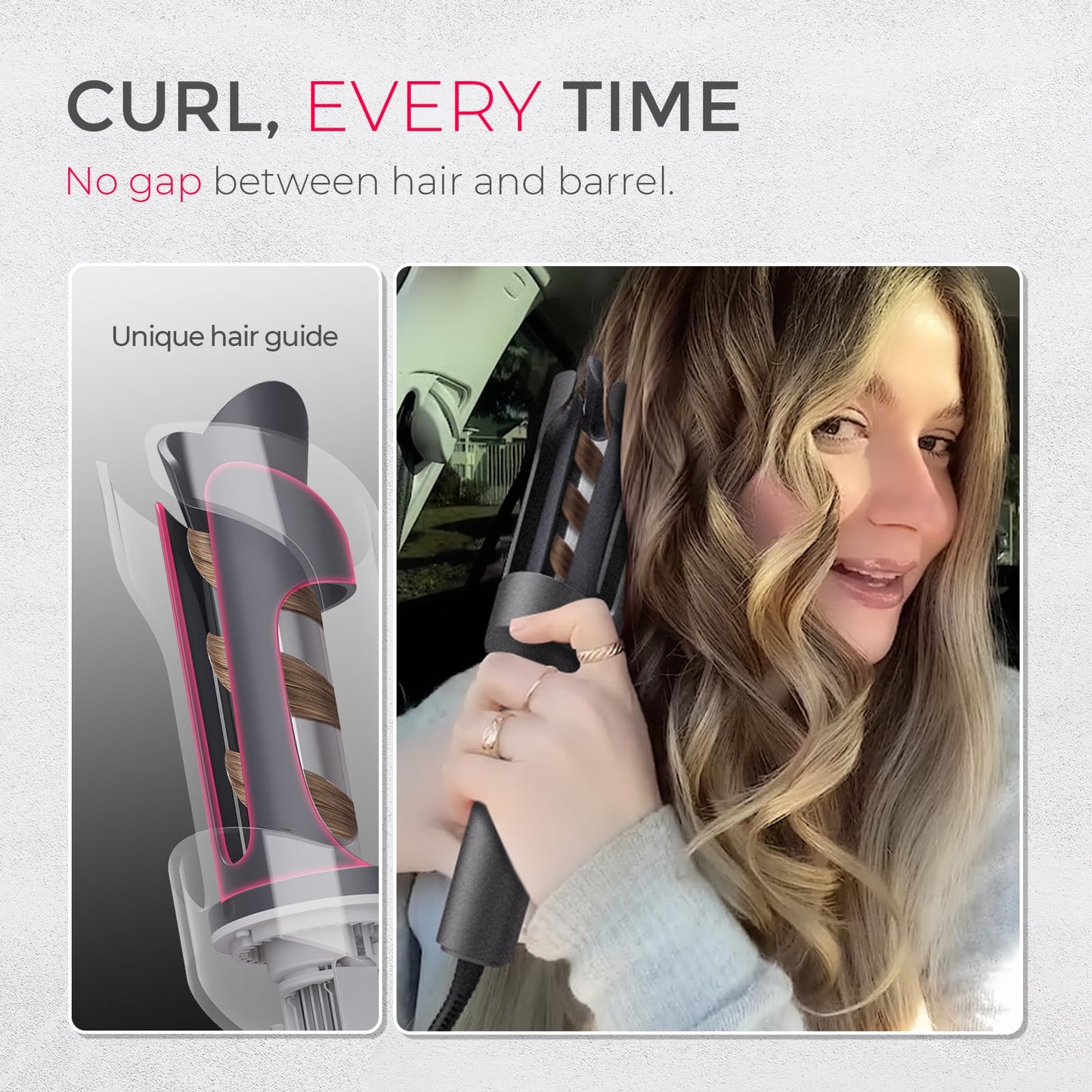 TYMO CURLPRO Automatic Rotating Curling Iron - Beach Waves Curling Wand, Portable Hair Curler, 500 Million Ionic, Dual Voltage & Lightweight for Travel, Ceramic Coating, Metallic Gray 1.25 inch