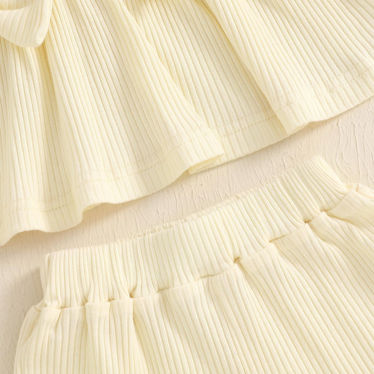 YILEEGOO Toddler Baby Girl Summer Outfits Cotton Baby Clothes Ribbed Sleeveless Bow Ruffled Tank Vest Shirt Tops with Shorts Set