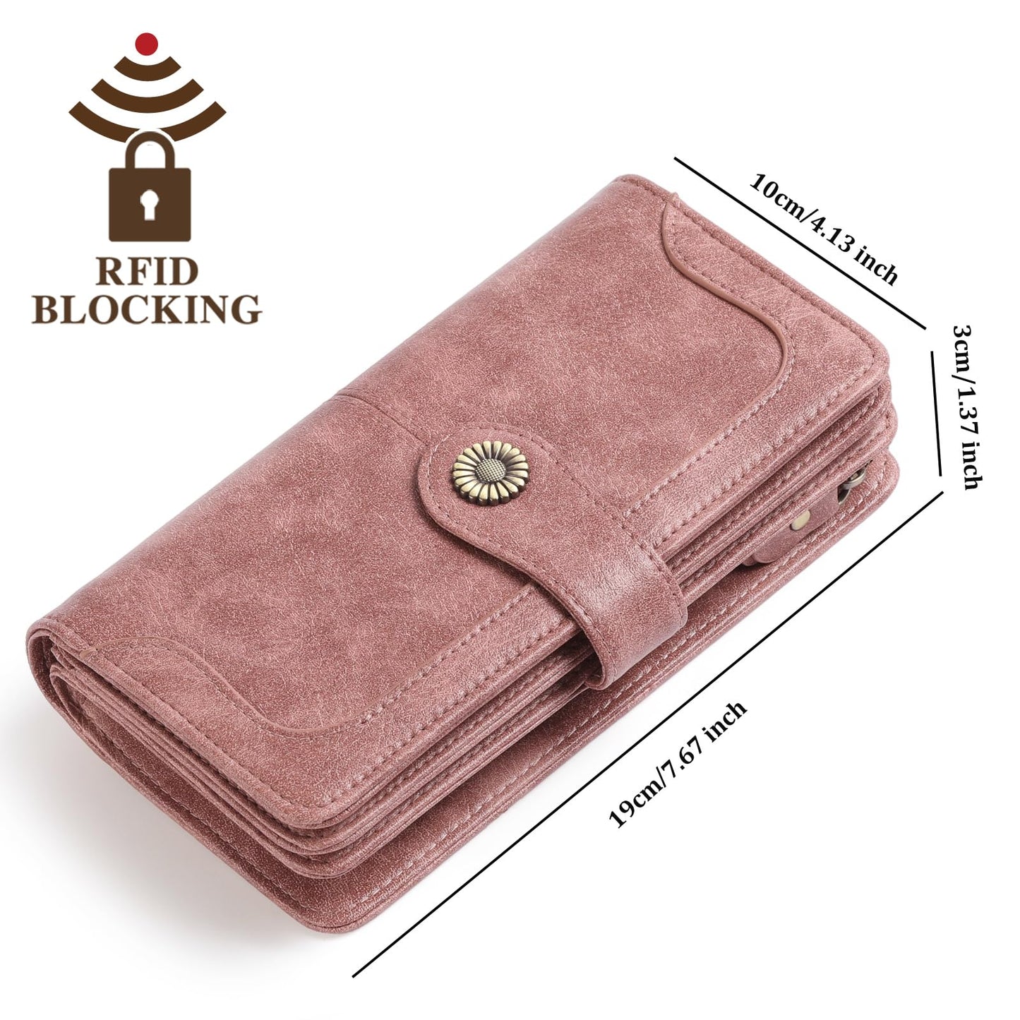 SENDEFN Genuine Leather Purses for Women, RFID Large Ladies Purse, Wallet for Women with Wrist Strap