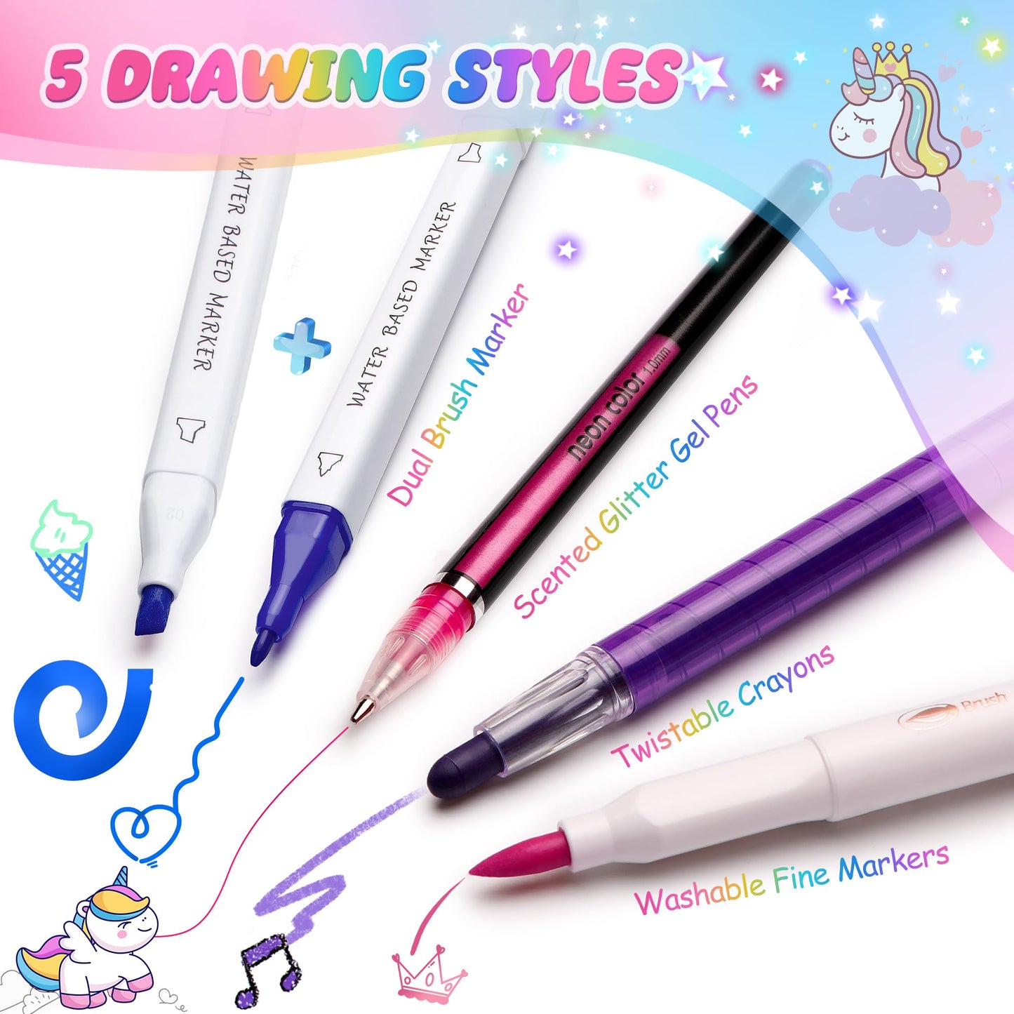 Hot Bee Unicorn Gifts for Girls 4 5 6 7, Unicorn Pencil Case Stationary Sets, Girl Toys Age 4-7, Drawing Colouring Set for Kids, Art and Crafts for Kids 4-6, Birthday Presents for Girls
