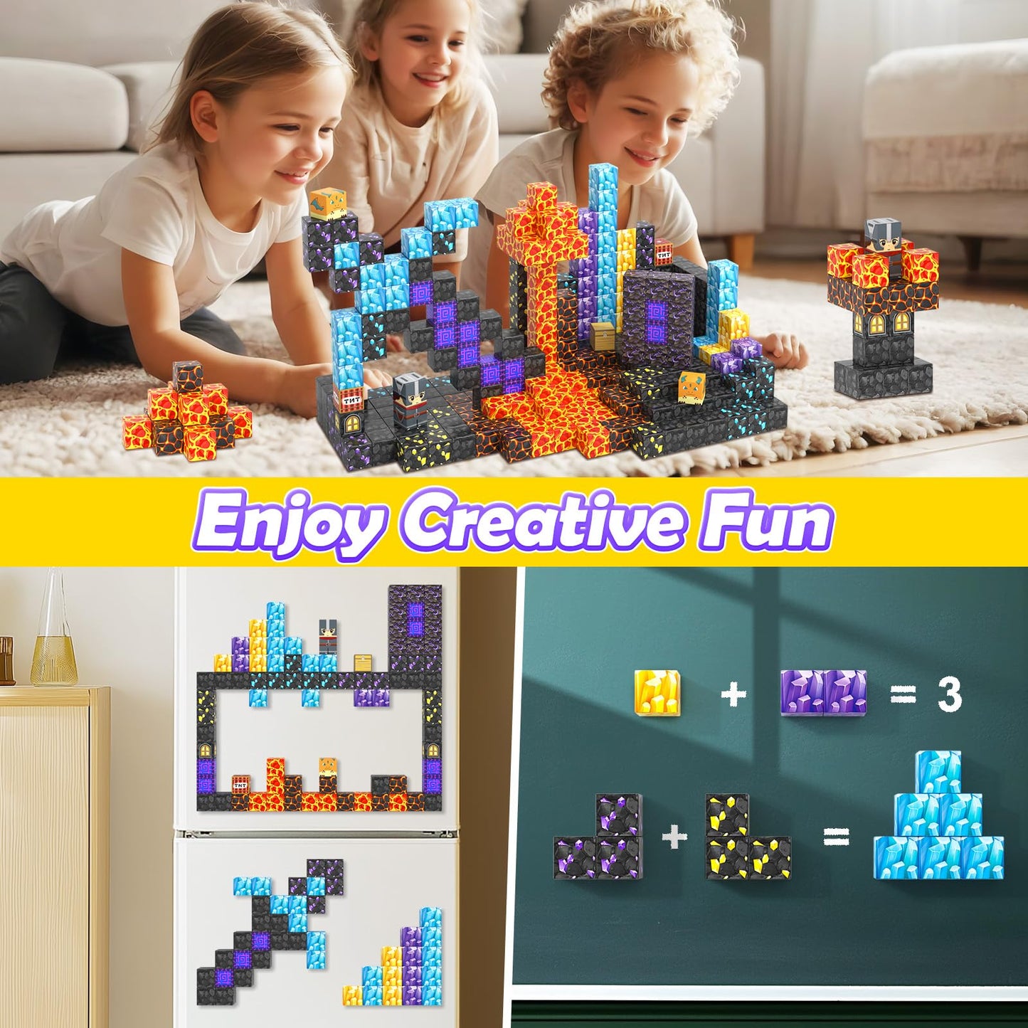 Magnetic Blocks - Build Mine Magnet World Magic Portal Set, Magnetic Tiles Building Blocks Toddler Toy STEM Sensory Outdoor Toys for 3+ Year Old Boys & Girls, Creative Kids Games Kids Toys