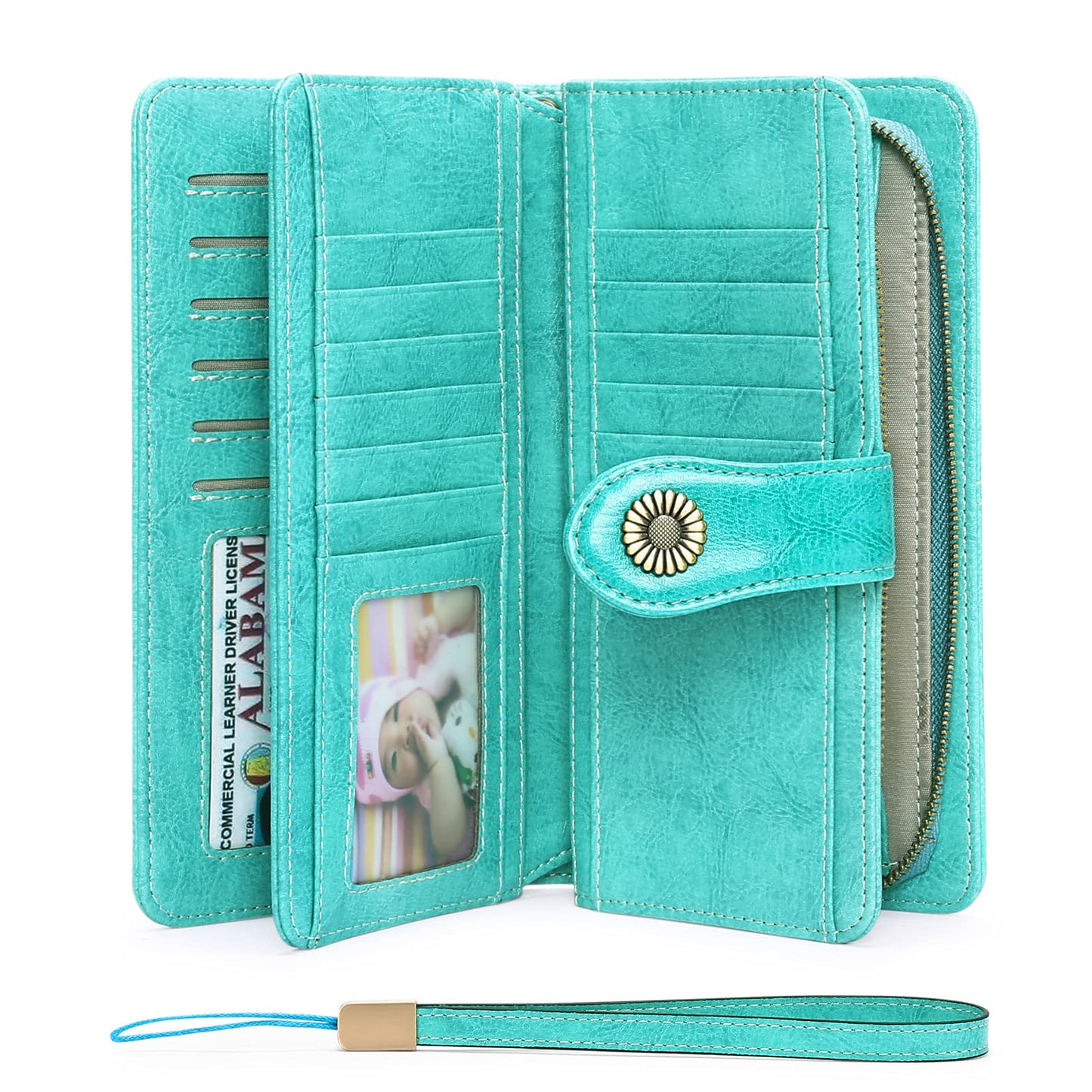 SENDEFN Genuine Leather Purses for Women, RFID Large Ladies Purse, Wallet for Women with Wrist Strap
