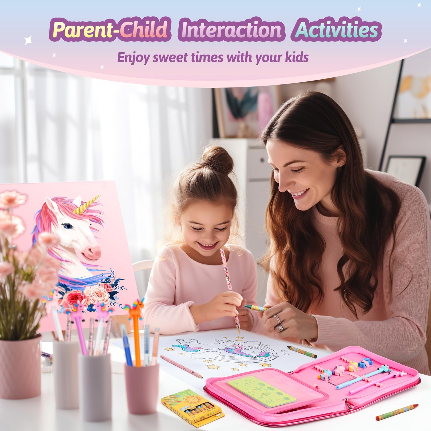 Hot Bee Unicorn Gifts for Girls 4 5 6 7, Unicorn Pencil Case Stationary Sets, Girl Toys Age 4-7, Drawing Colouring Set for Kids, Art and Crafts for Kids 4-6, Birthday Presents for Girls