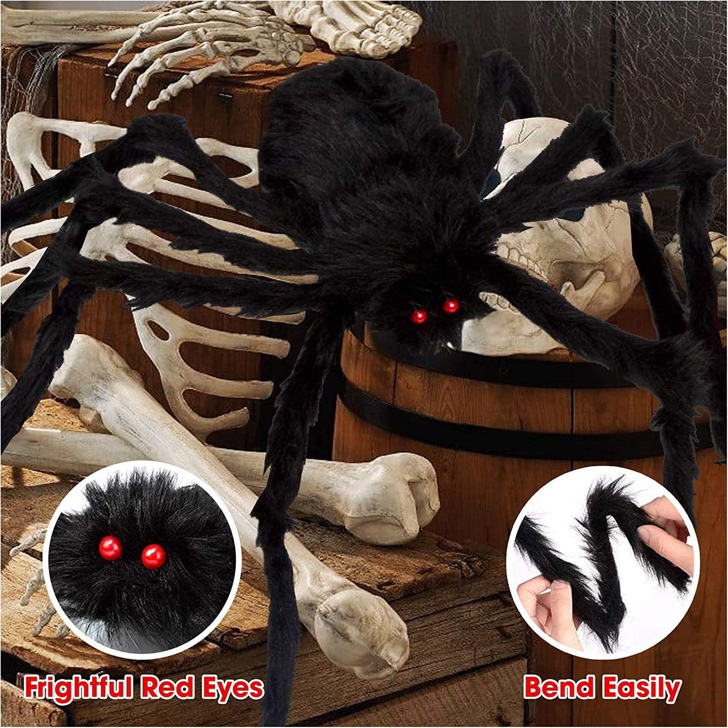 Halloween Decorations Spider Web, 50'' Giant Spider + 200'' Triangular Giant Spider Web and 20G Spider Web, Halloween Spider for Indoor Outdoor Scary Haunted House Spider Web Party Halloween Yard