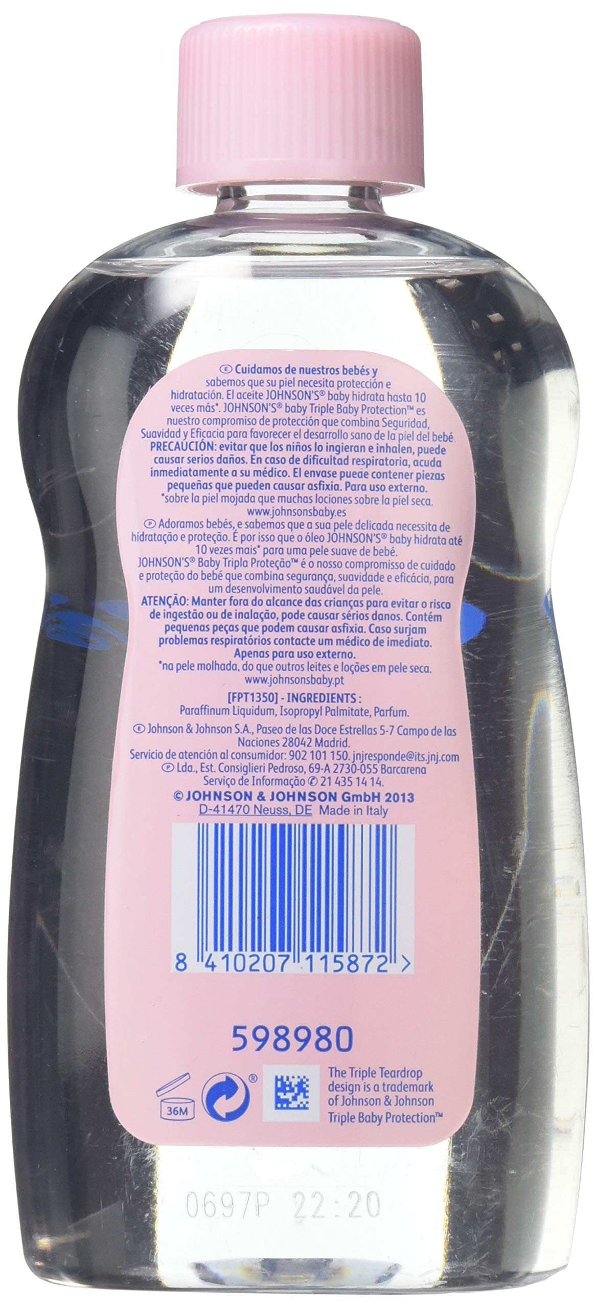 Johnson's Baby Oil (1 x 500 ml) Moisturising Baby Oil to Protect Delicate and Dry Skin, Hypoallergenic and pH-Balanced, Ideal for Massage, Moisturiser for Dry Skin to Soften Hands and Body