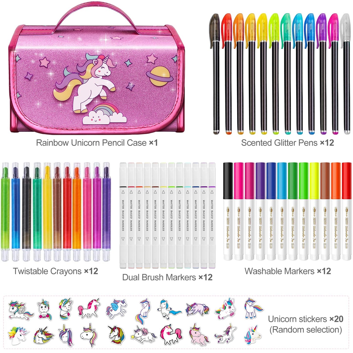 Hot Bee Unicorn Gifts for Girls 4 5 6 7, Unicorn Pencil Case Stationary Sets, Girl Toys Age 4-7, Drawing Colouring Set for Kids, Art and Crafts for Kids 4-6, Birthday Presents for Girls
