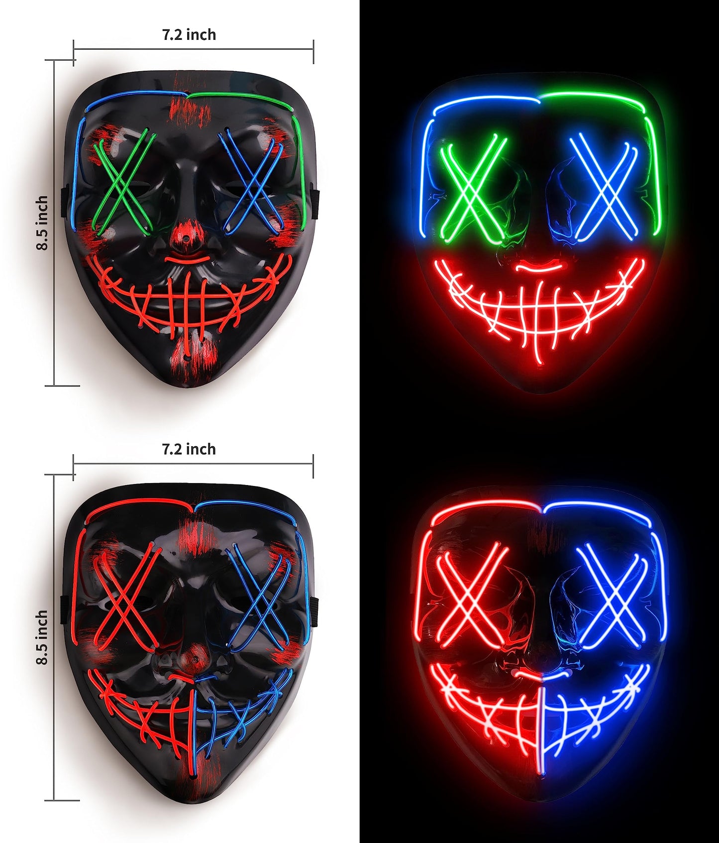 AnanBros Scary LED Halloween Mask, Light up Mask Cosplay, LED Rave Face Mask Costume 3 Lighting Modes, Halloween Face Masks for Men Women Kids